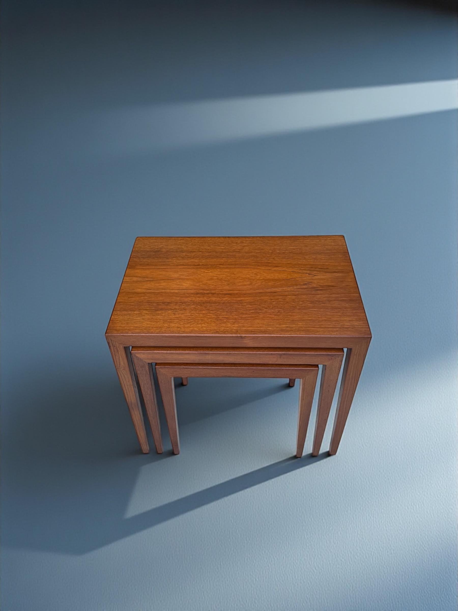 European Severin Hansen Teak Nesting Tables for Haslev Mobelfabrik, Denmark 1960's For Sale