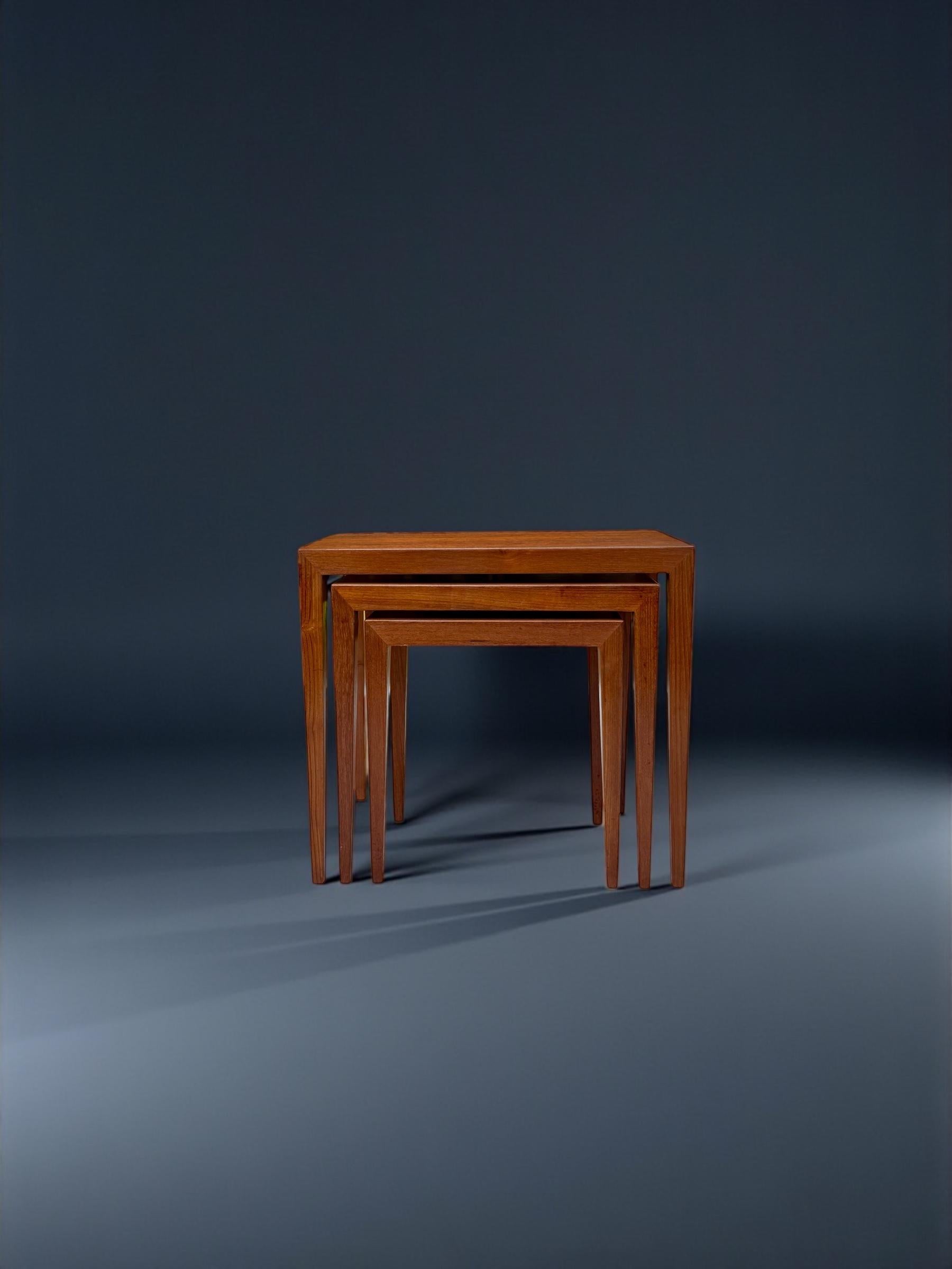 Mid-20th Century Severin Hansen Teak Nesting Tables for Haslev Mobelfabrik, Denmark 1960's For Sale