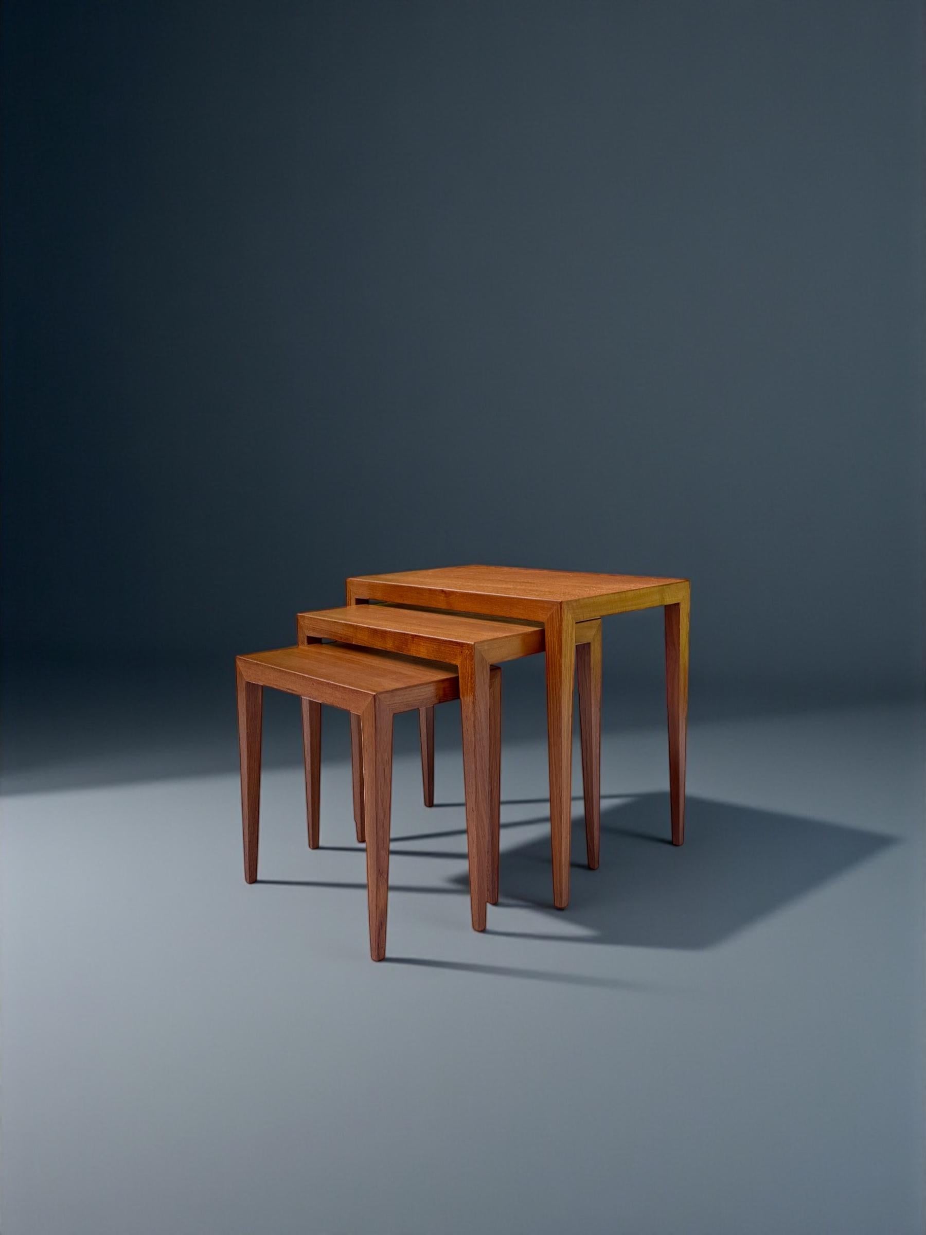 Severin Hansen Teak Nesting Tables for Haslev Mobelfabrik, Denmark 1960's For Sale 1