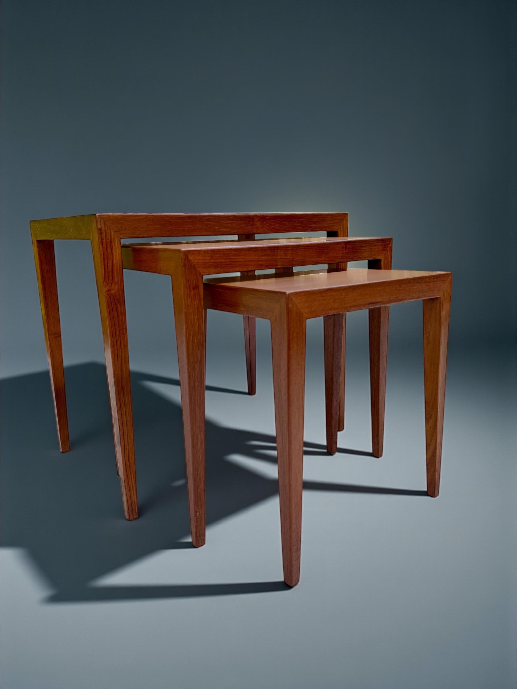 Severin Hansen Teak Nesting Tables for Haslev Mobelfabrik, Denmark 1960's For Sale 2