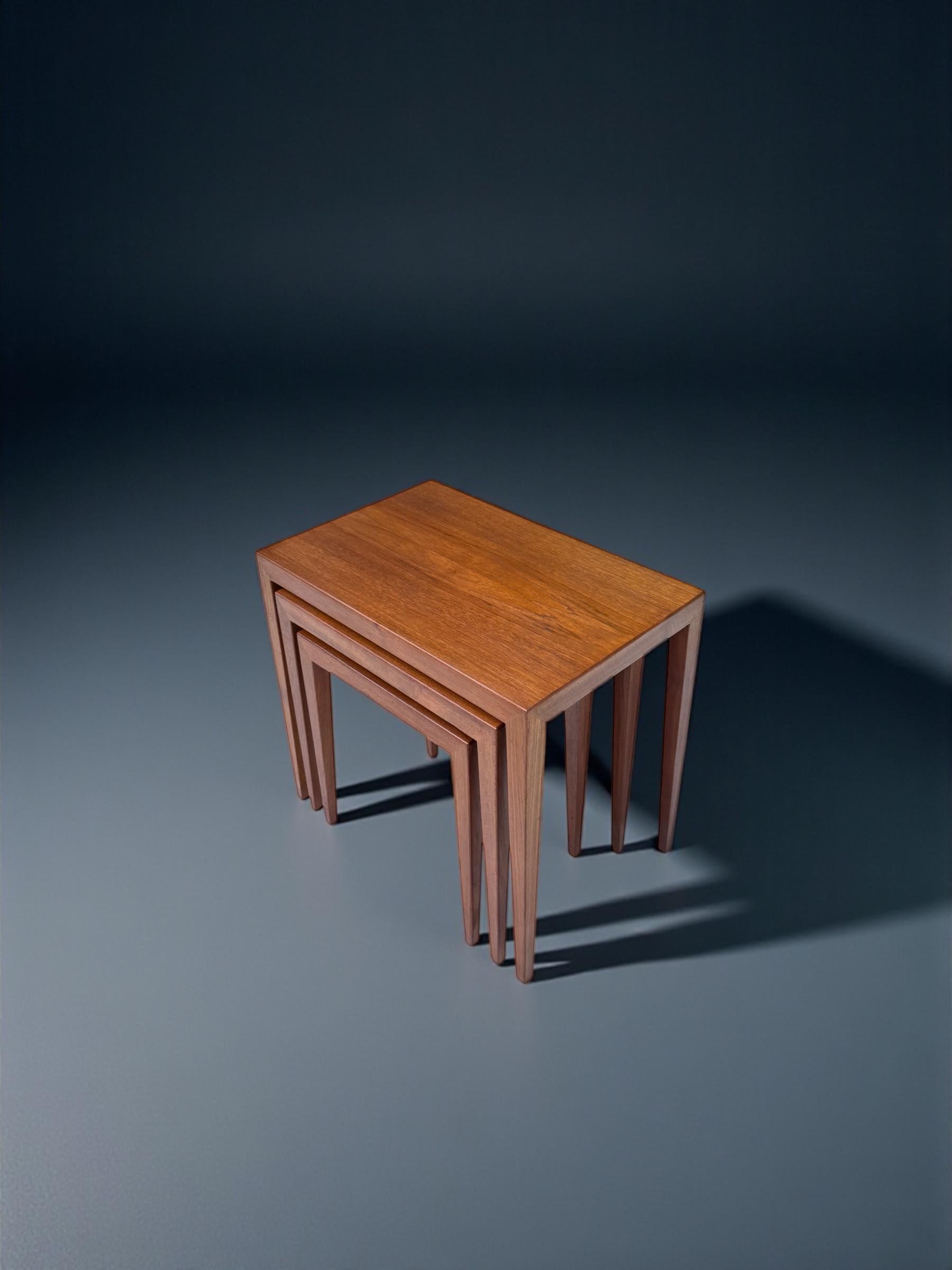 Severin Hansen Teak Nesting Tables for Haslev Mobelfabrik, Denmark 1960's For Sale 3