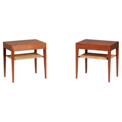 Vintage Severin Hansen Teak Nightstands with Rattan Shelf