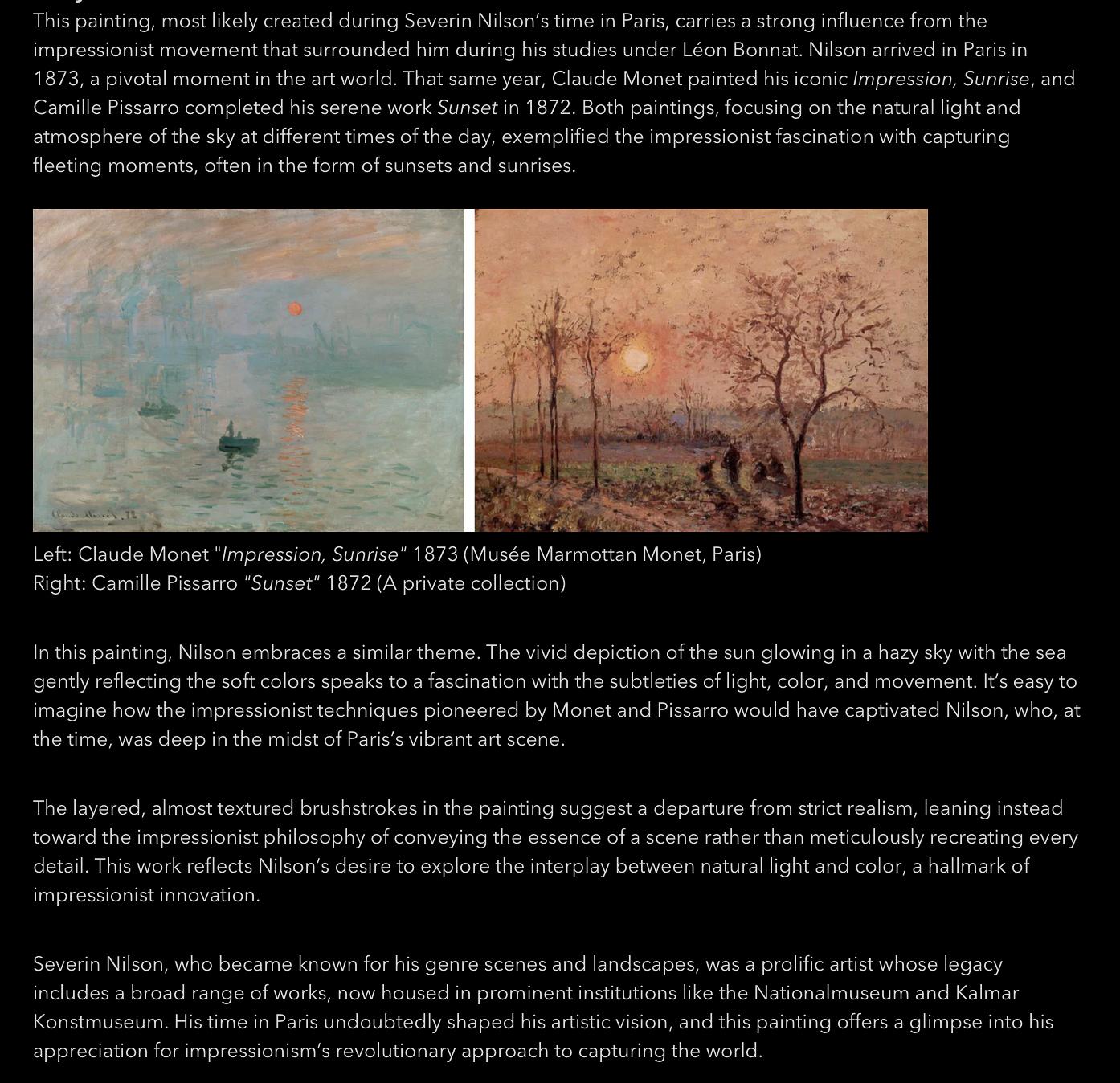 Peinture impressionniste au coucher de soleil de l'époque où l'Artistics séjournait à Paris dans les années 1870 7