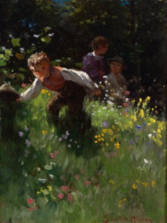 Severin Nilson Children in Meadow Oil Painting Swedish Impressionism