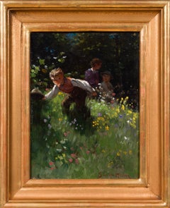 Severin Nilson Children in Meadow Oil Painting Swedish Impressionism