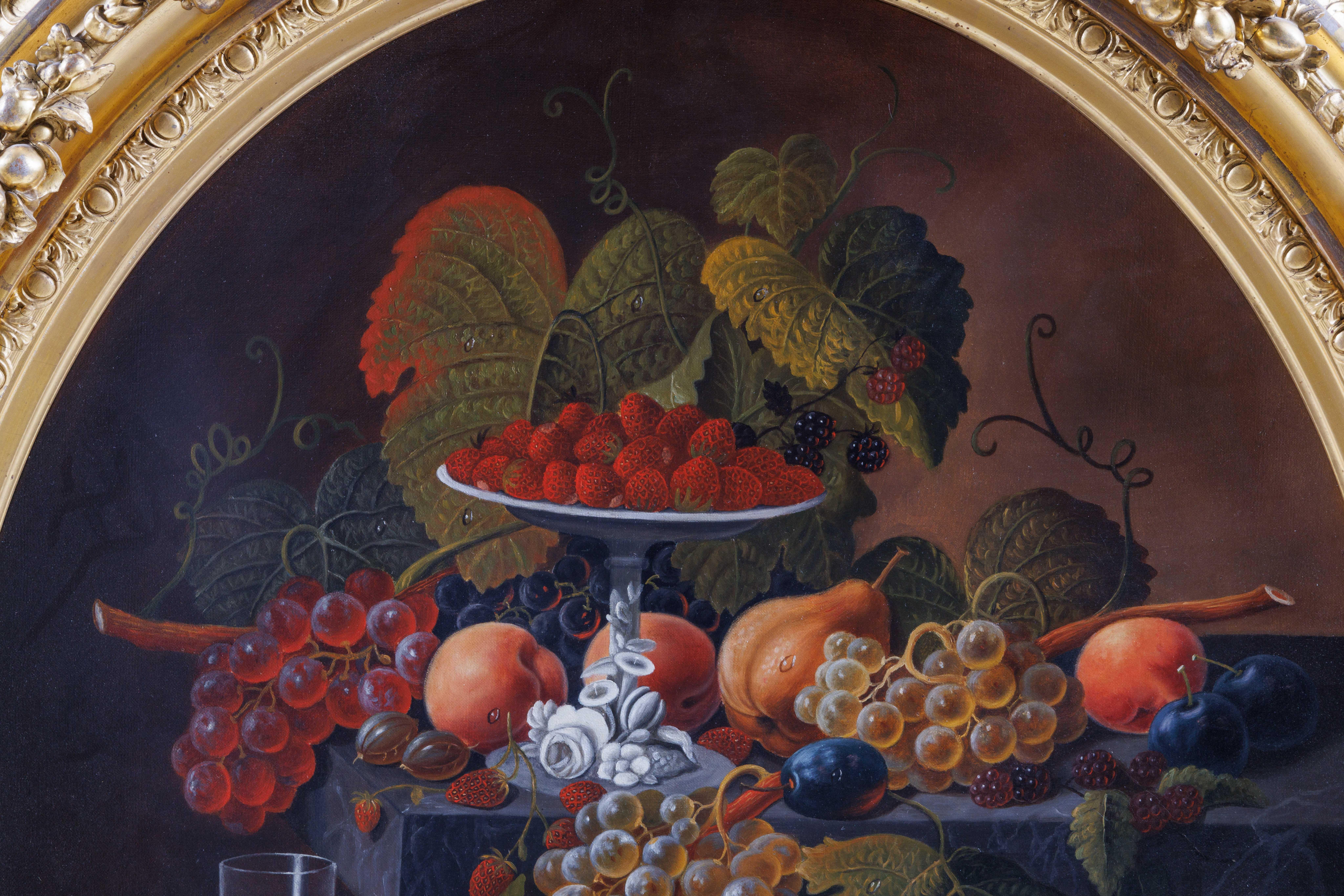 Severin Roesen (deutsch/amerikanisch, 1815-1882) Obststillleben mit Weinglas im Angebot 1