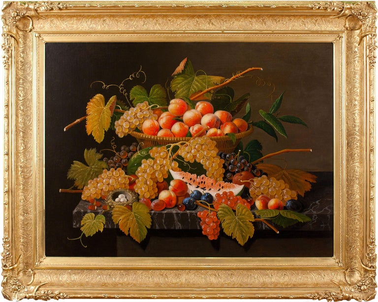 Severin Roesen Still Life With Fruit And A Bird S Nest For Sale