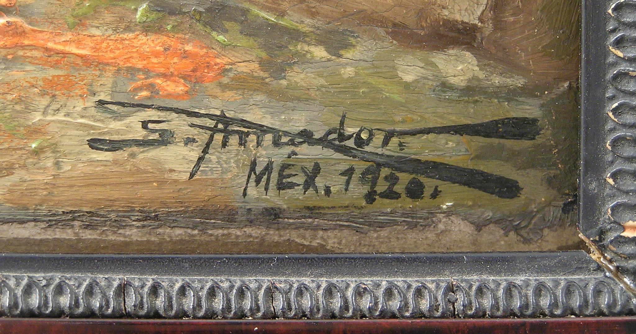 Severo Amador (1886 - 1931) Yarda de la Corte Mexique peinture à l'huile sur panneau 1920 en vente 3