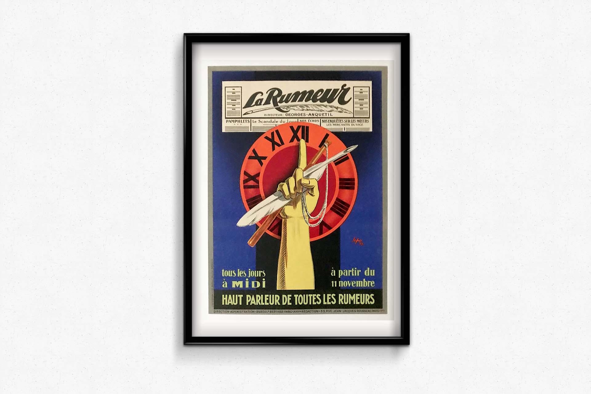 1927 Original poster by SEPO to present the daily newspaper La Rumeur - Art Deco Print by Severo 