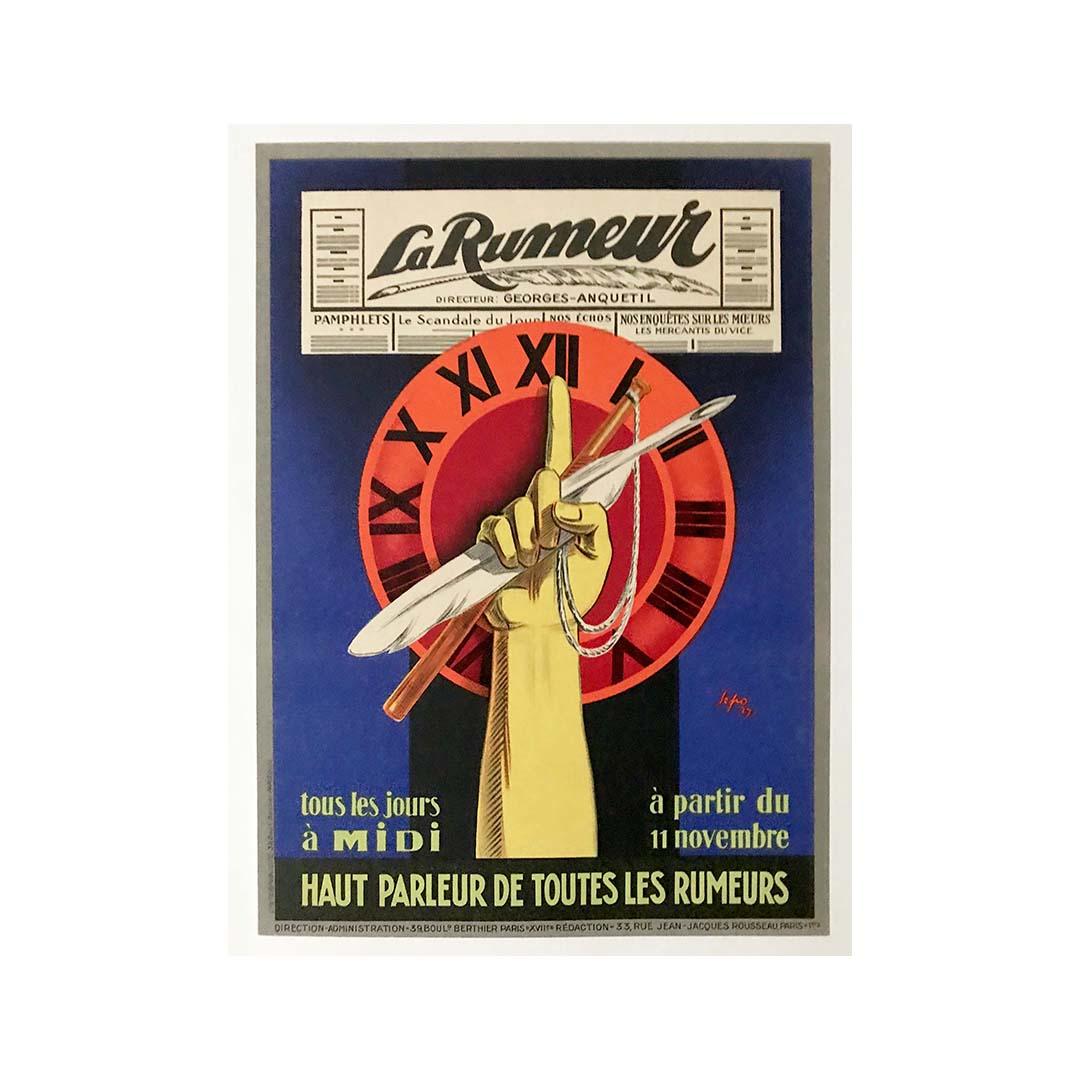 1927 Original poster by SEPO to present the daily newspaper La Rumeur - Print by Severo "Sepo" Pozzati