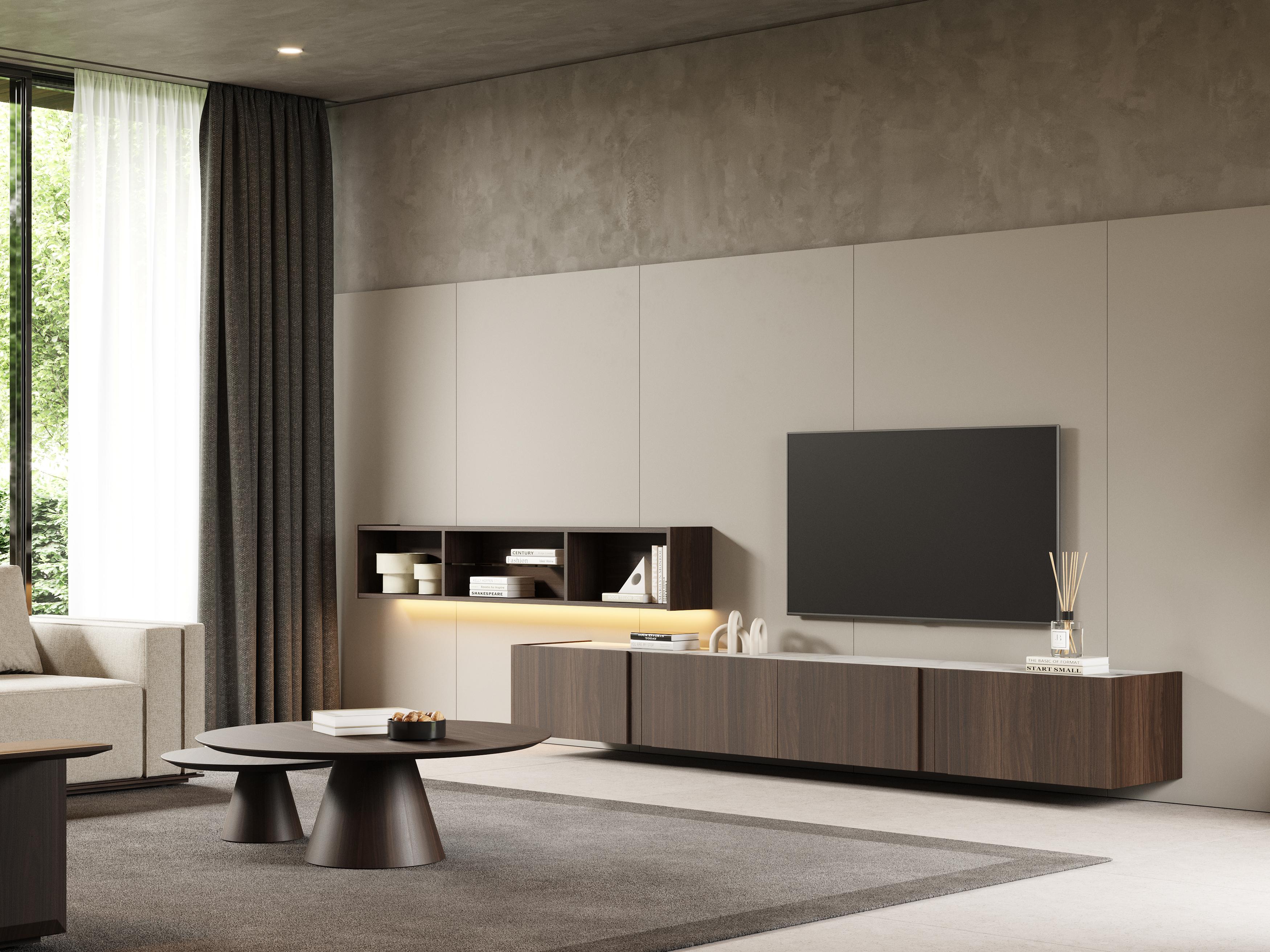 Scandinavian Modern Modern style Sevilha Tv Cabinet made with Walnut, iron and glass, Handmade For Sale