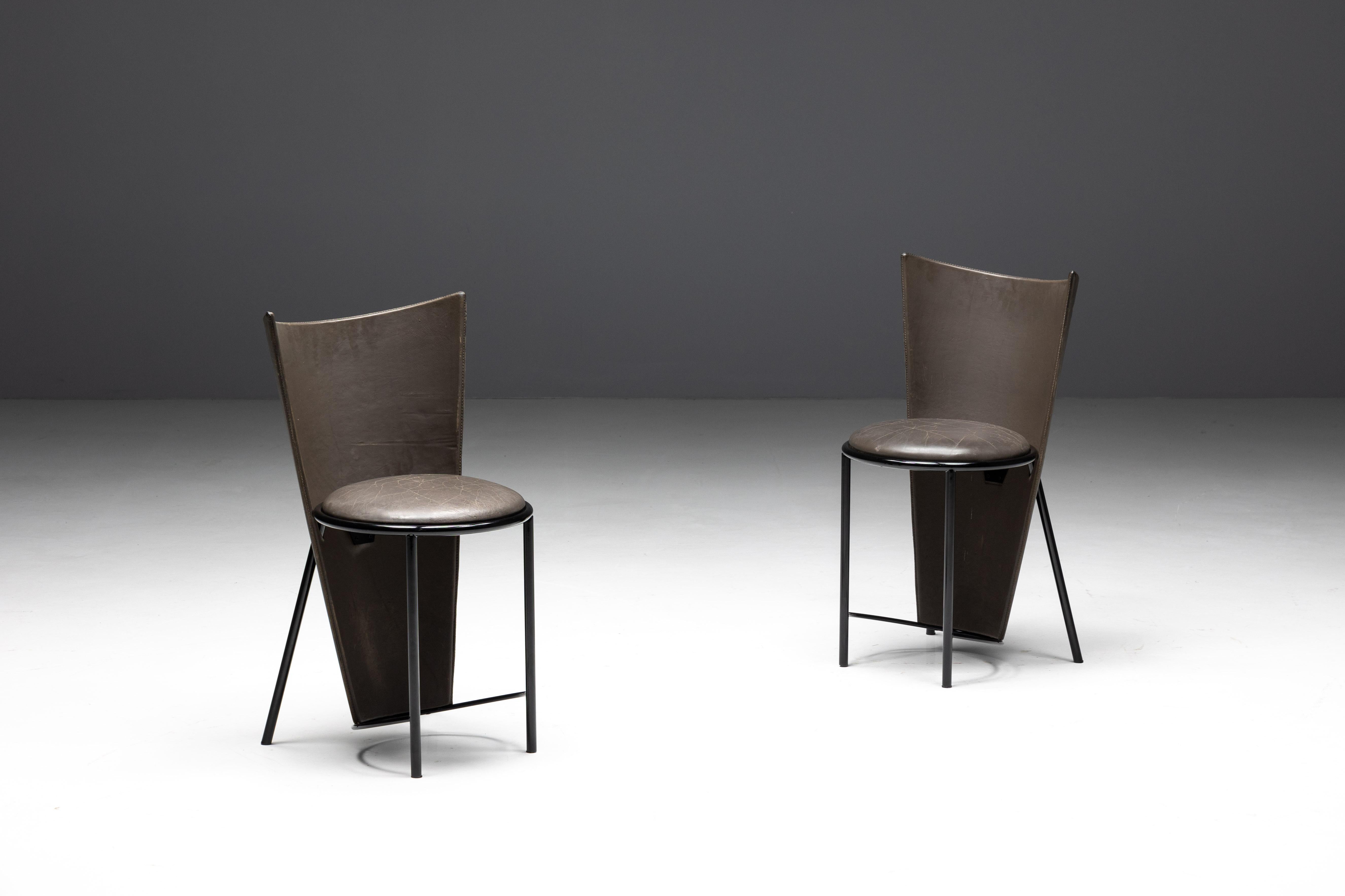 Sevilla-Stühle von Frans Van Praet aus grauem Leder, Belgien, 1990er Jahre im Angebot 4