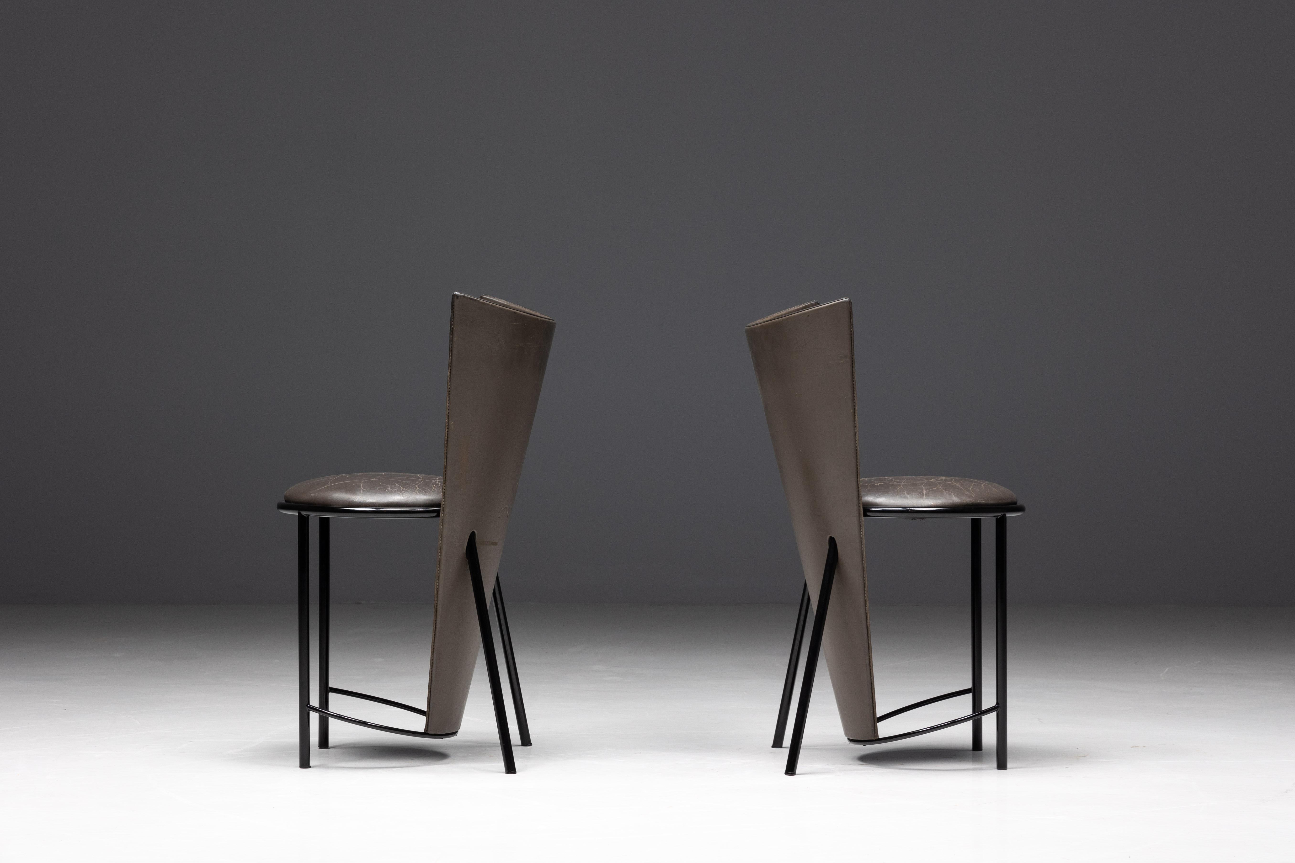 Sevilla-Stühle von Frans Van Praet aus grauem Leder, Belgien, 1990er Jahre im Angebot 5
