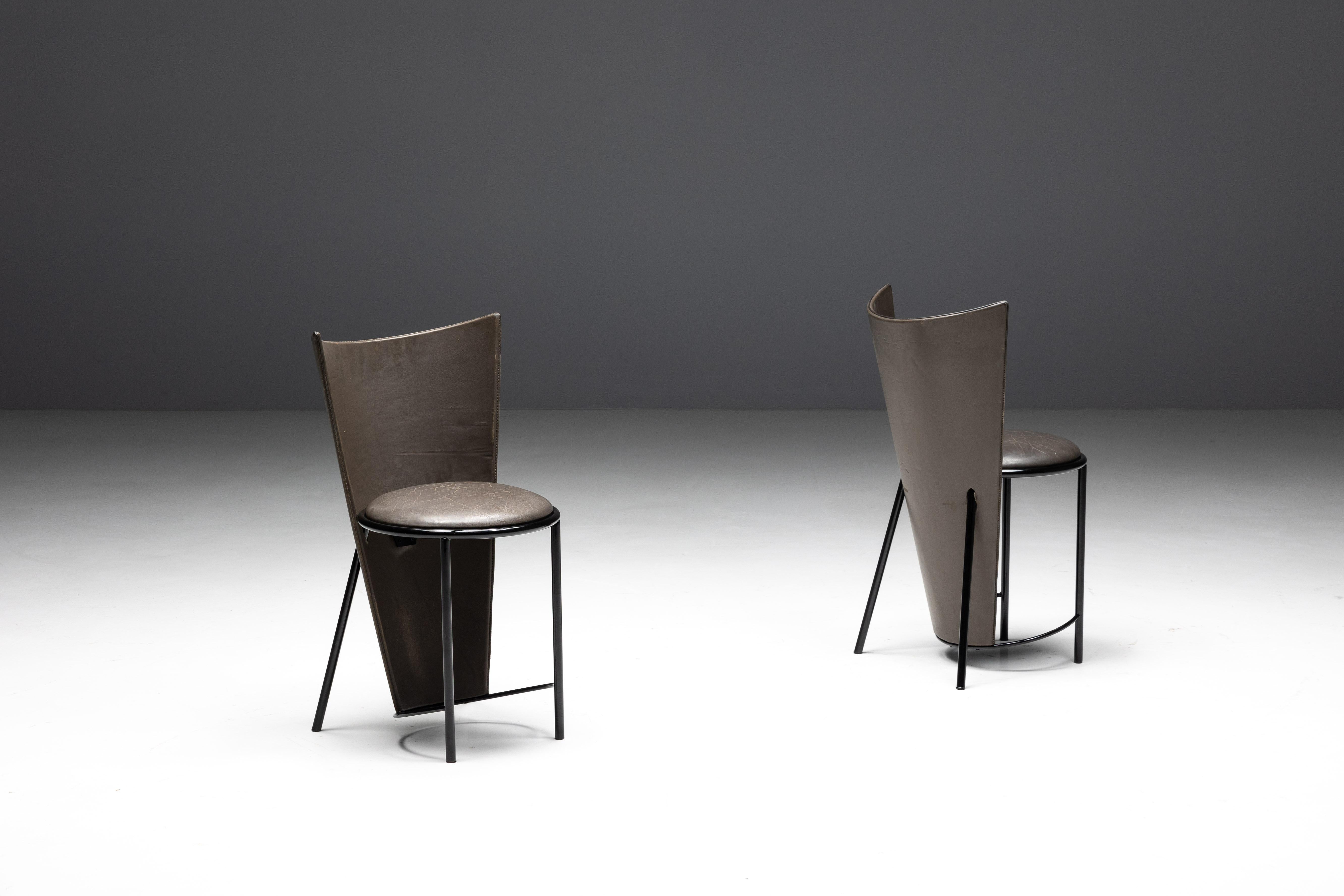 Sevilla-Stühle von Frans Van Praet aus grauem Leder, Belgien, 1990er Jahre im Angebot 6