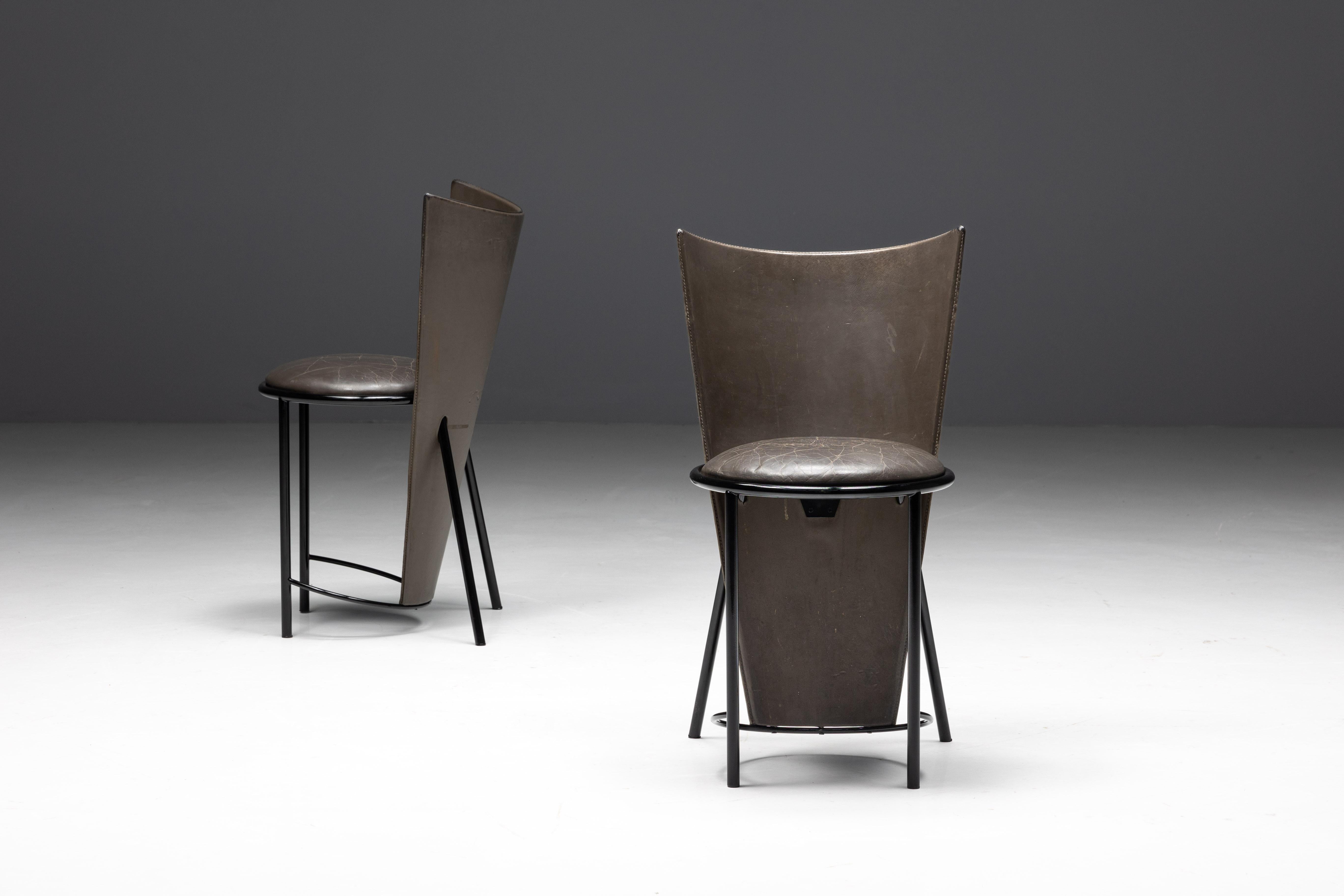 Metal Sevilla Chairs by Frans Van Praet in Grey Leather, Belgium, 1990s For Sale