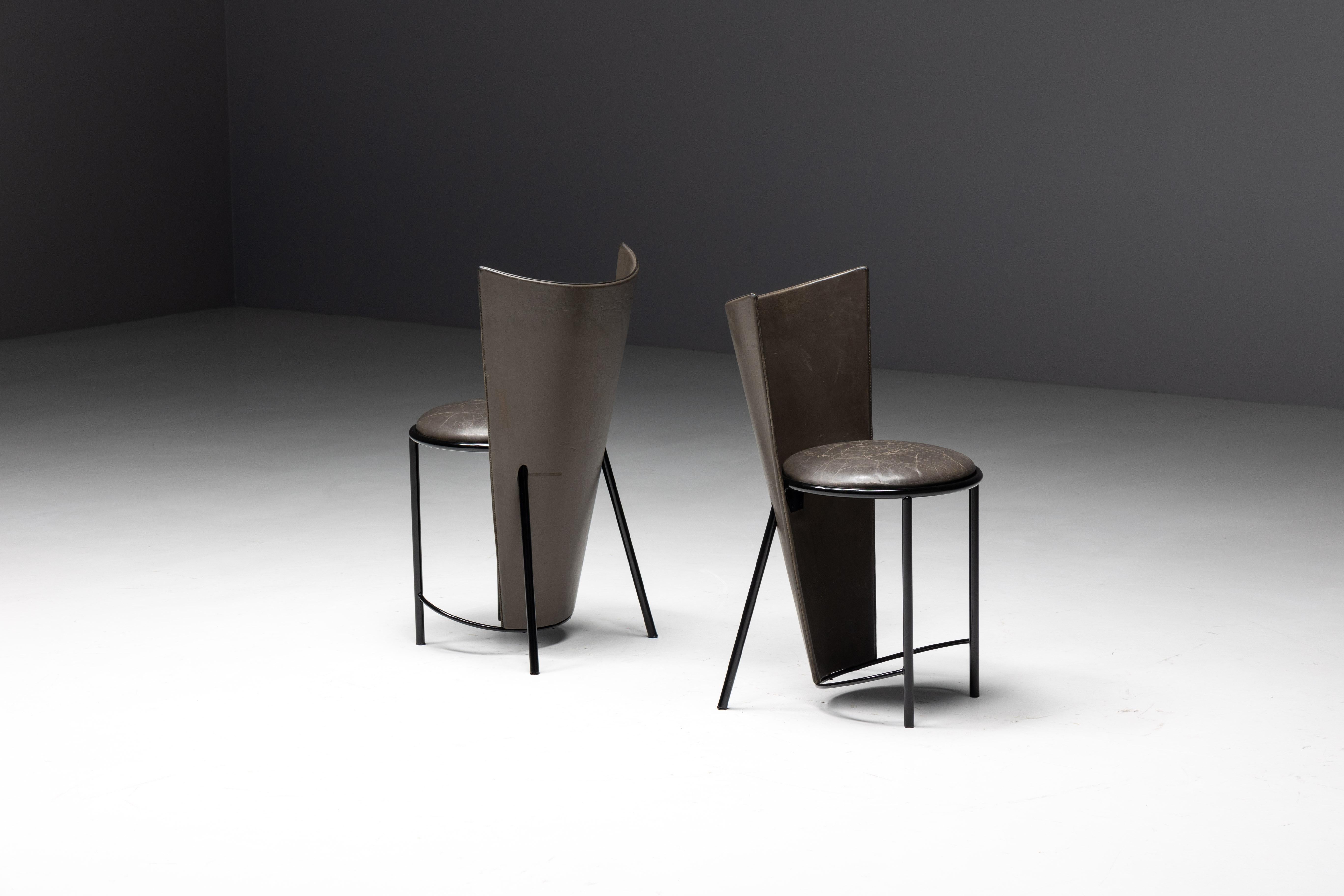 Sevilla-Stühle von Frans Van Praet aus grauem Leder, Belgien, 1990er Jahre im Angebot 1