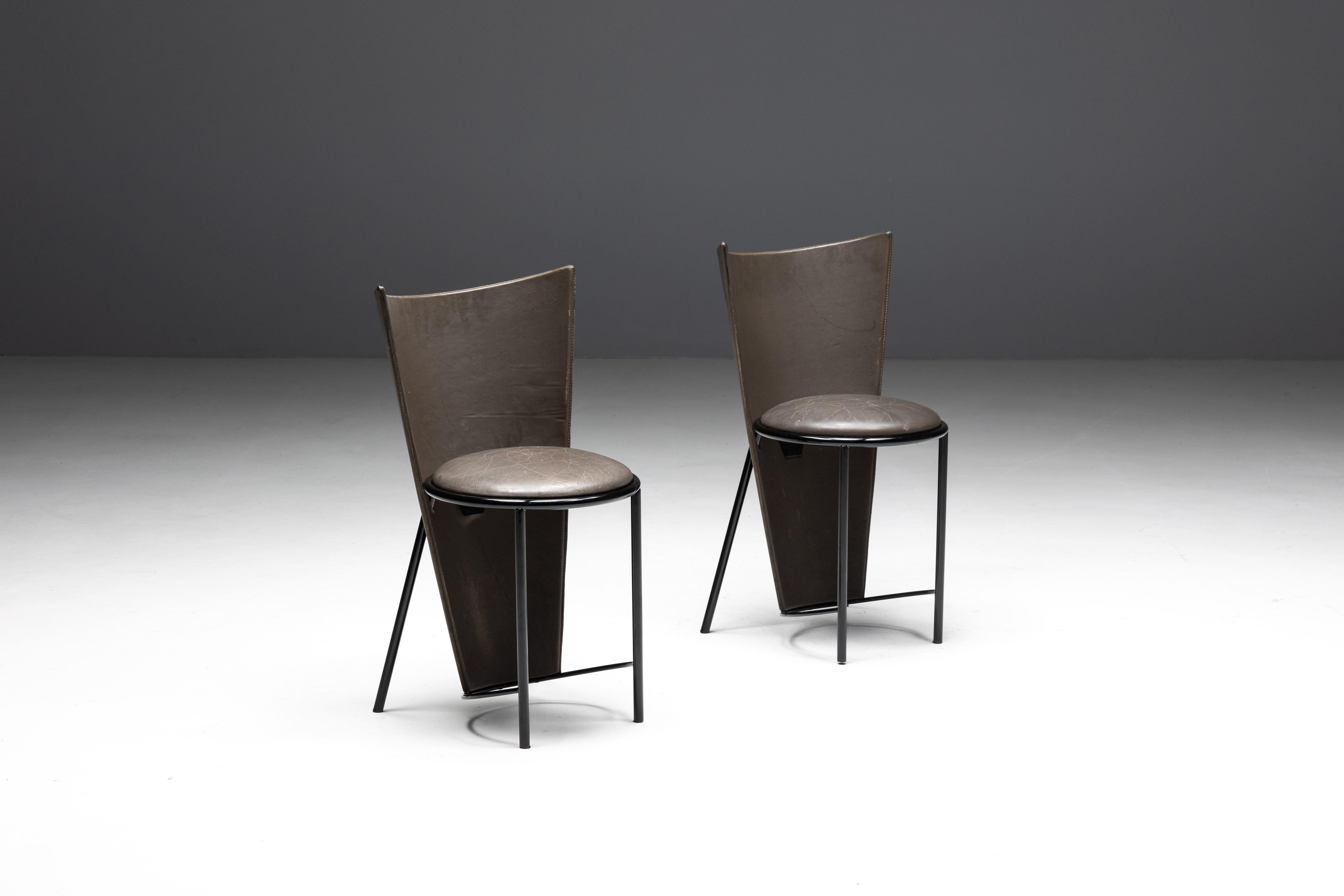 Sevilla Chairs by Frans Van Praet in Grey Leather, Belgium, 1990s For Sale 2