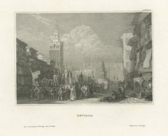 Seville, Antique View of a Procession before the Giralda, circa 1850