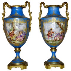 Sevre Urns Painted by E.F. Roger, 19th Century