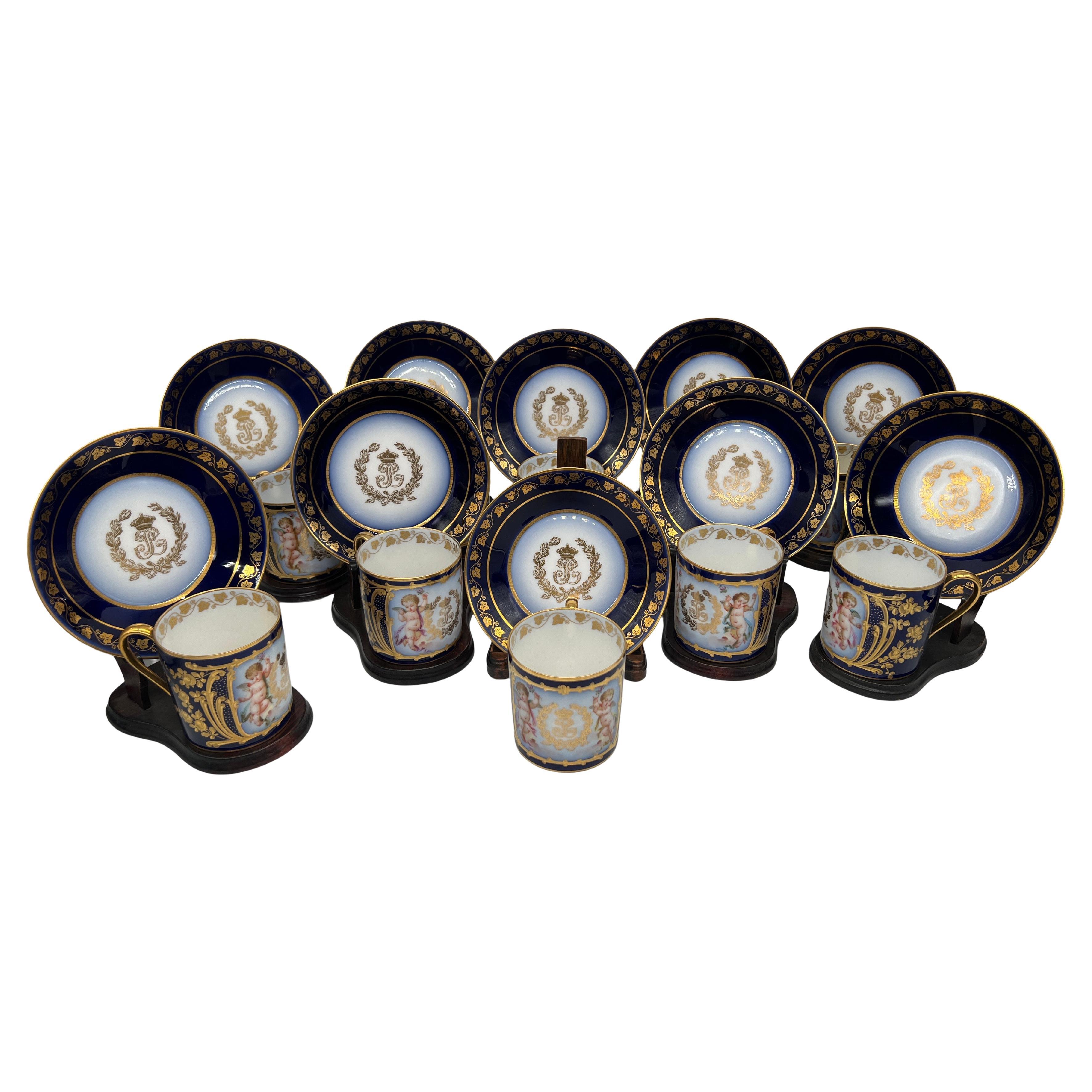 Sevres S. XIX, Chateau des Tuileries 1846 Juego de taza y platillo Louis Phillippe