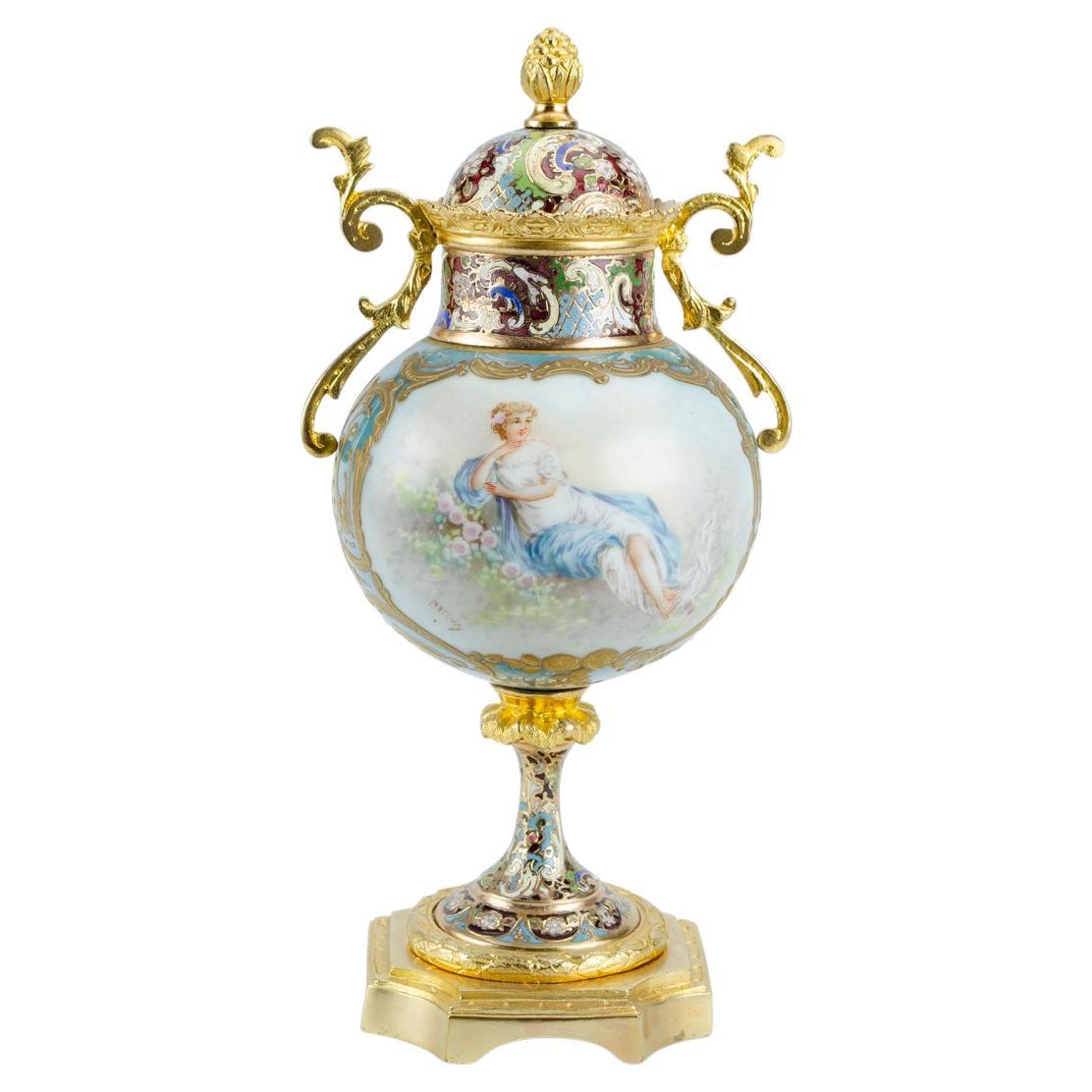 Sevres Amphora with Champleve Enamel