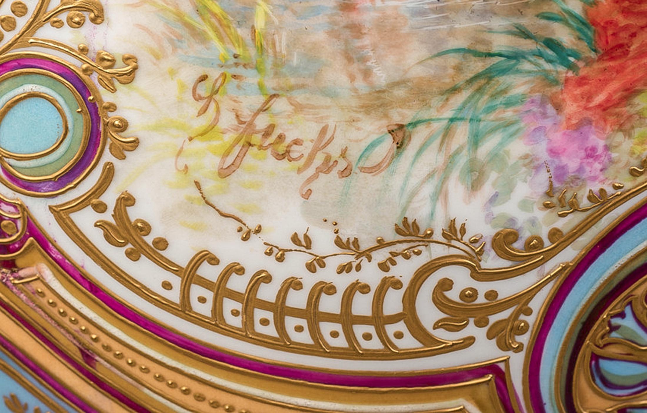 Jarrón de porcelana policromada Art Nouveau de Sèvres con esmalte iridiscente de Fuchs en venta 6