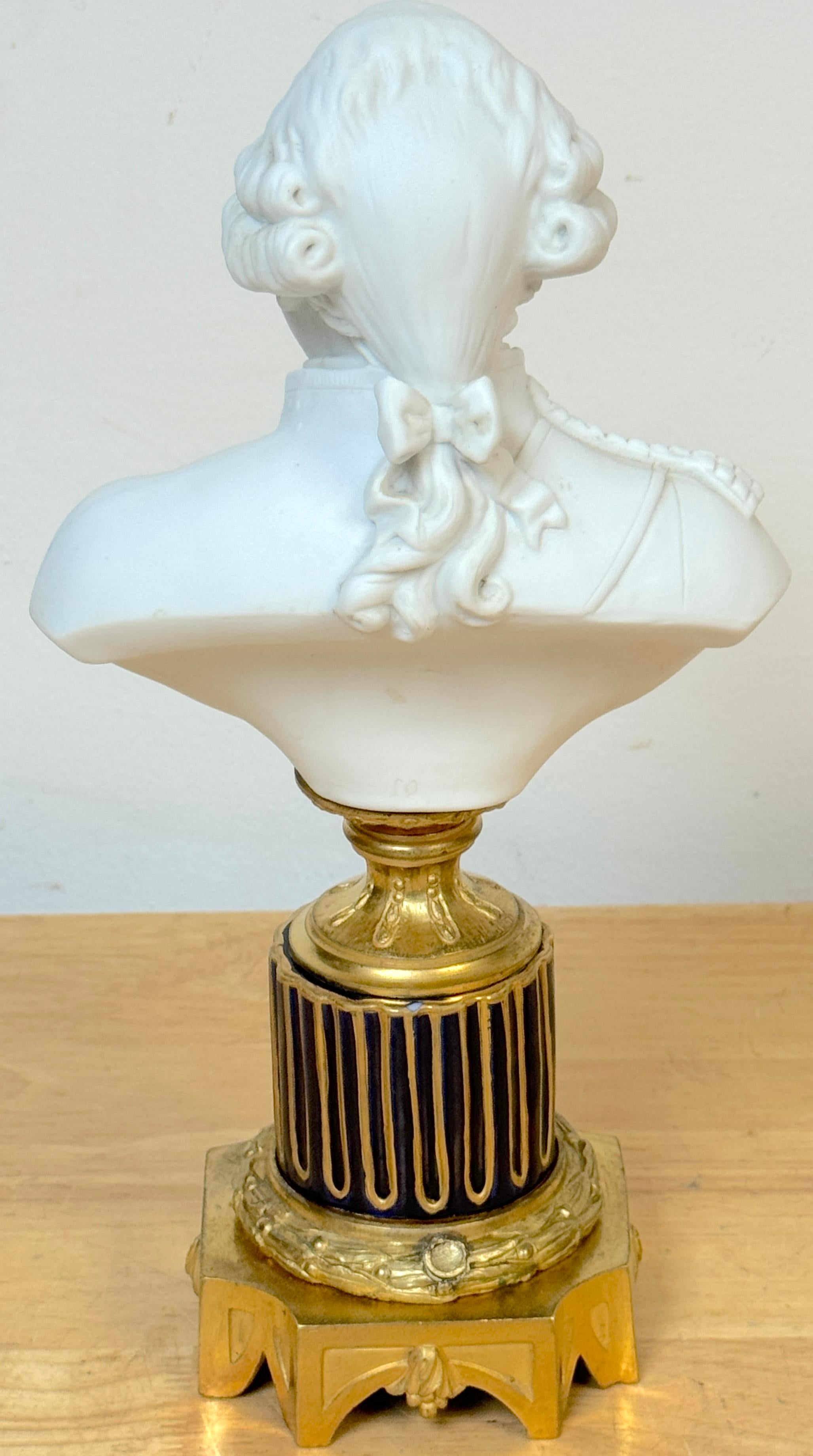 Sevres (Atrib.) Bust of Louis XVI Biscuit, Cobalt & Ormolu, Late 19th Century For Sale 4