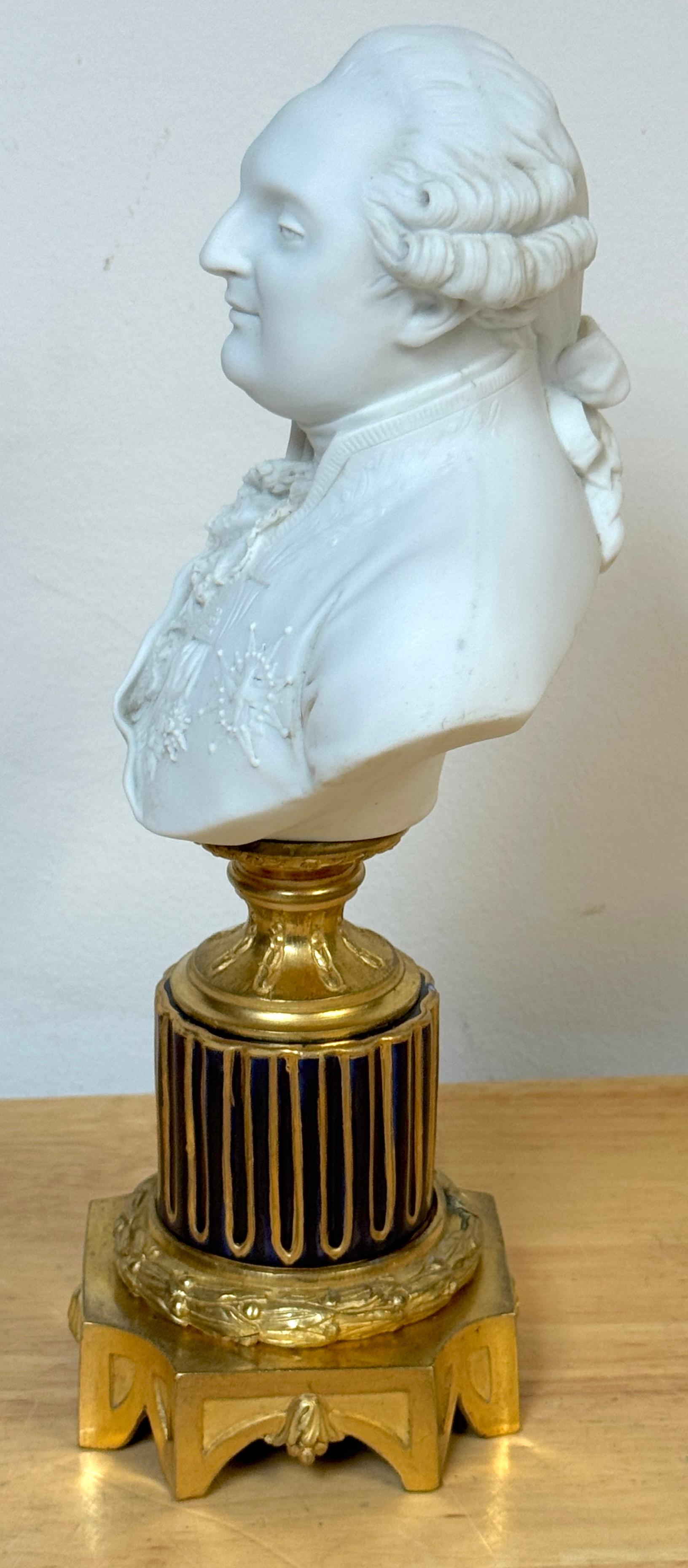 Sevres (Atrib.) Bust of Louis XVI Biscuit, Cobalt & Ormolu, Late 19th Century For Sale 8