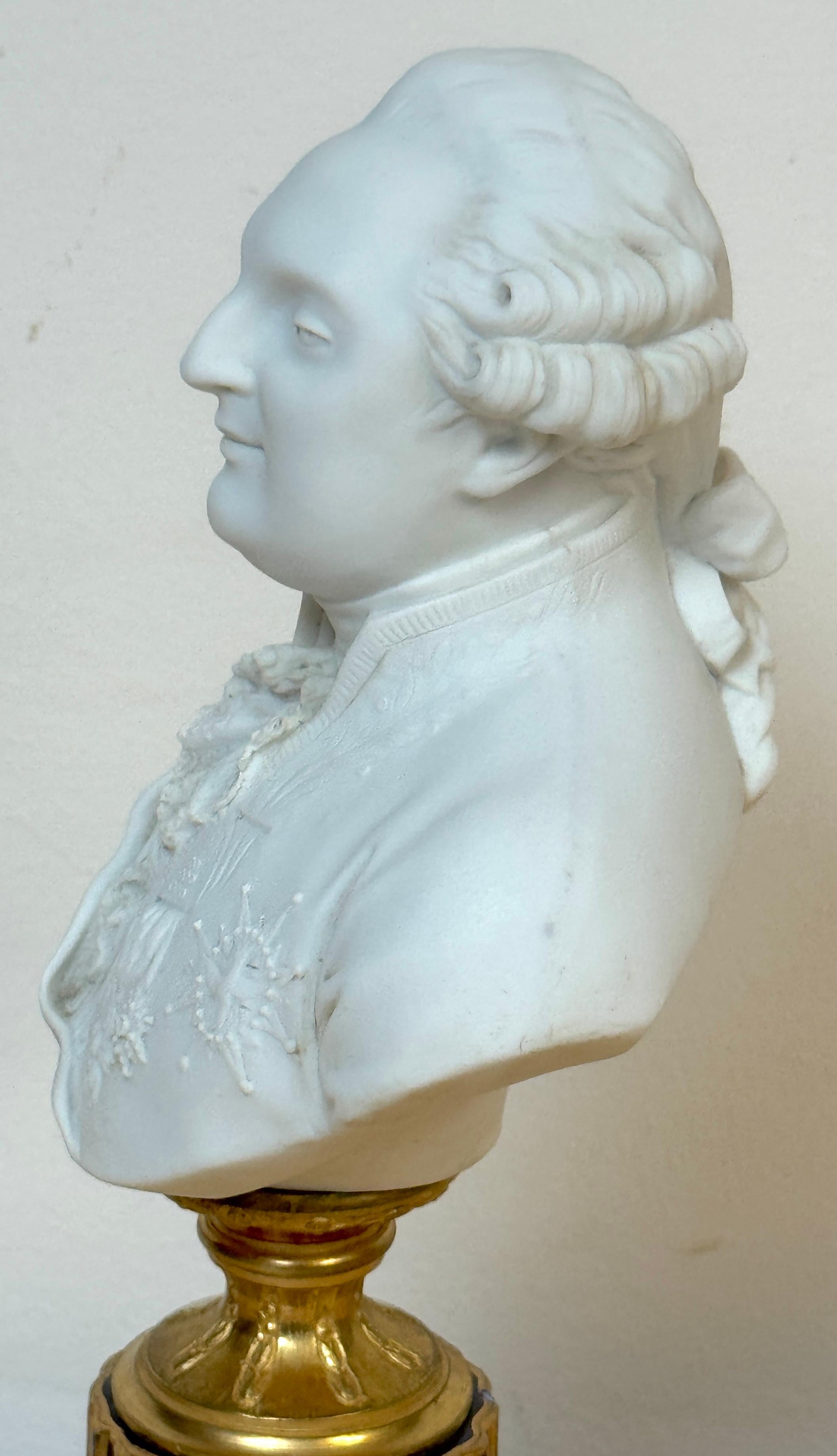 Sevres (Atrib.) Bust of Louis XVI Biscuit, Cobalt & Ormolu, Late 19th Century For Sale 9