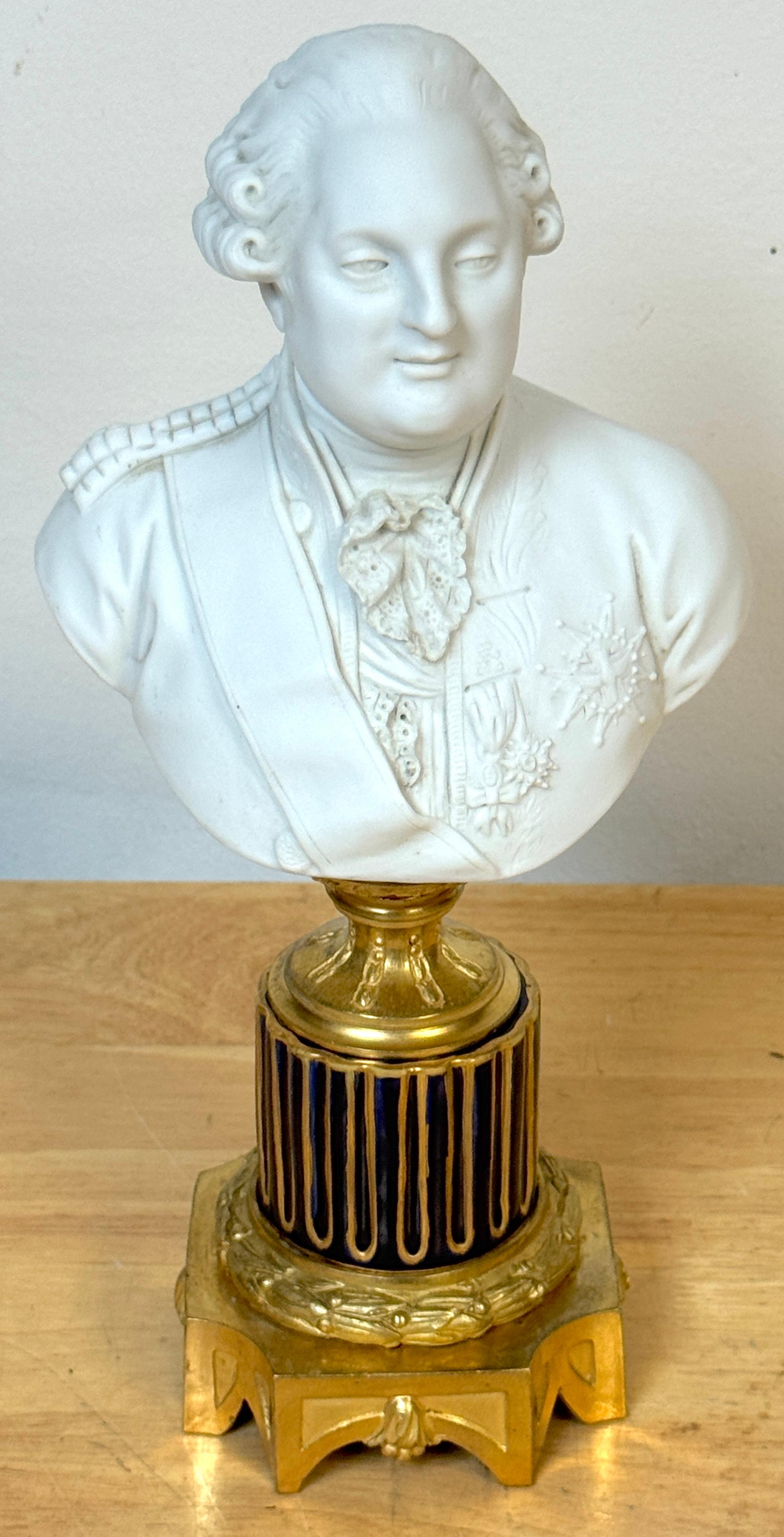 Attributed to Sèvres, Biscuit Porcelain Bust of Louis XVI on Cobalt and Ormolu Base, Late 19th Century

An exquisite late 19th-century biscuit porcelain bust of King Louis XVI of France (1754–1793), attributed to the Sèvres manufactory. The bust is