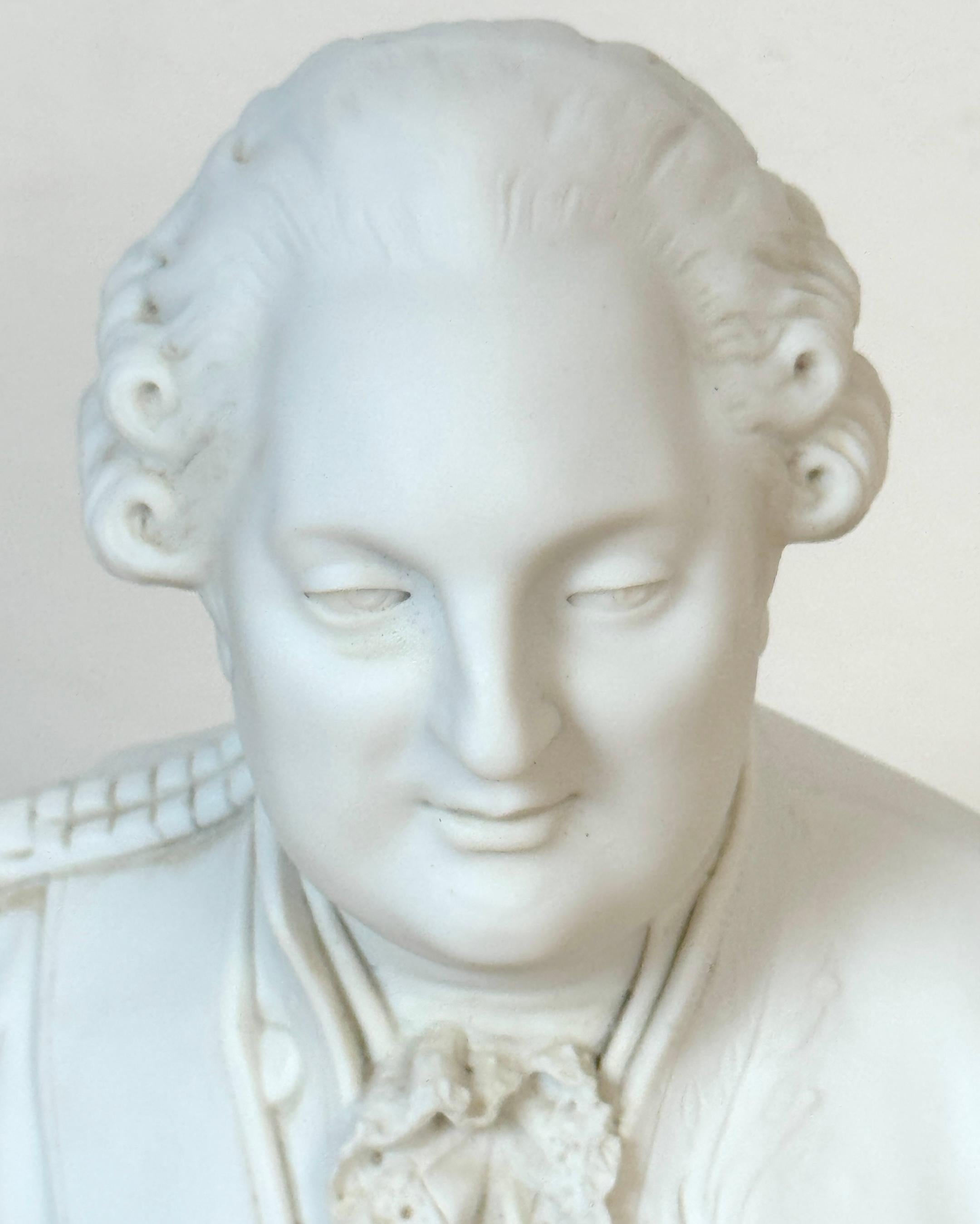 Porcelain Sevres (Atrib.) Bust of Louis XVI Biscuit, Cobalt & Ormolu, Late 19th Century For Sale