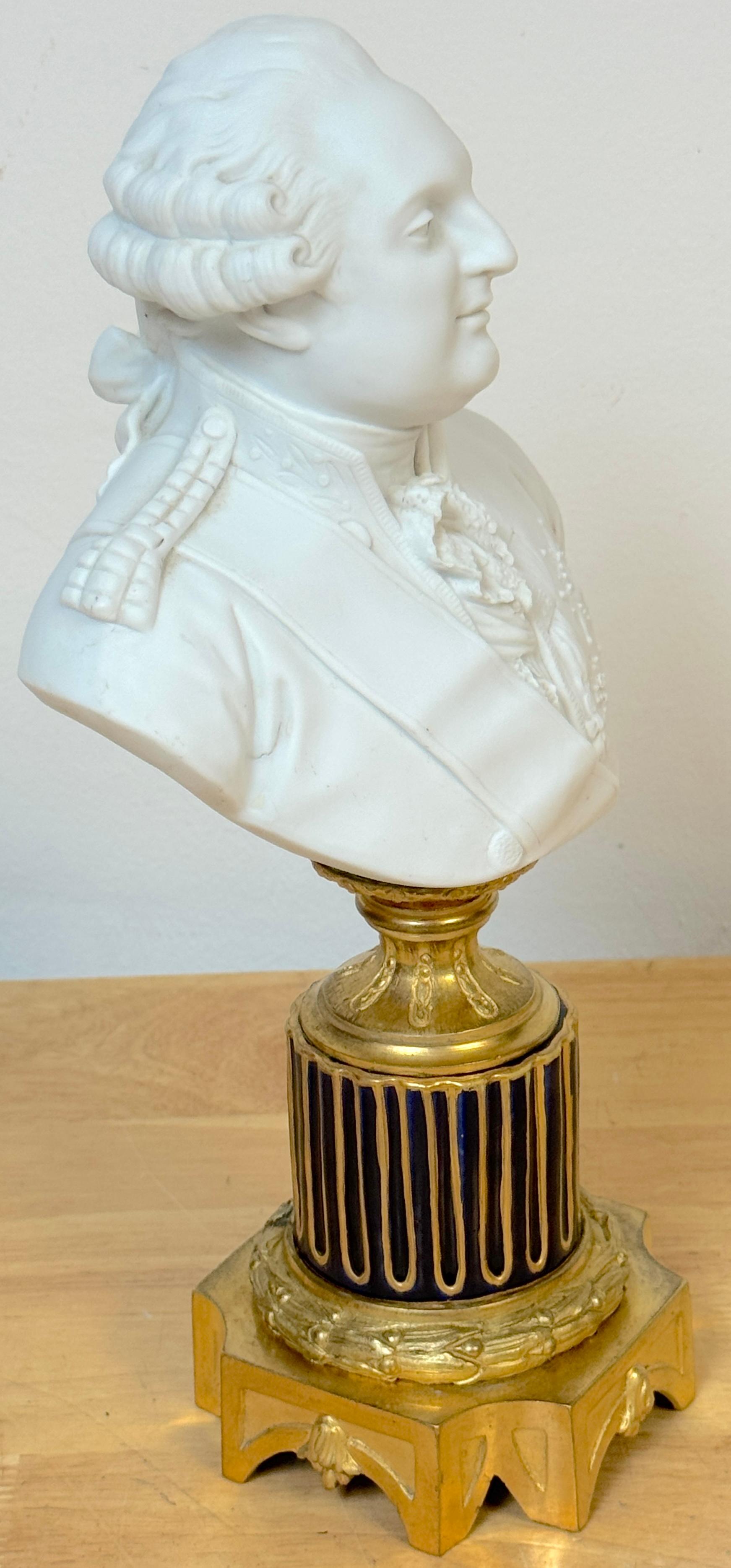 Sevres (Atrib.) Bust of Louis XVI Biscuit, Cobalt & Ormolu, Late 19th Century For Sale 1