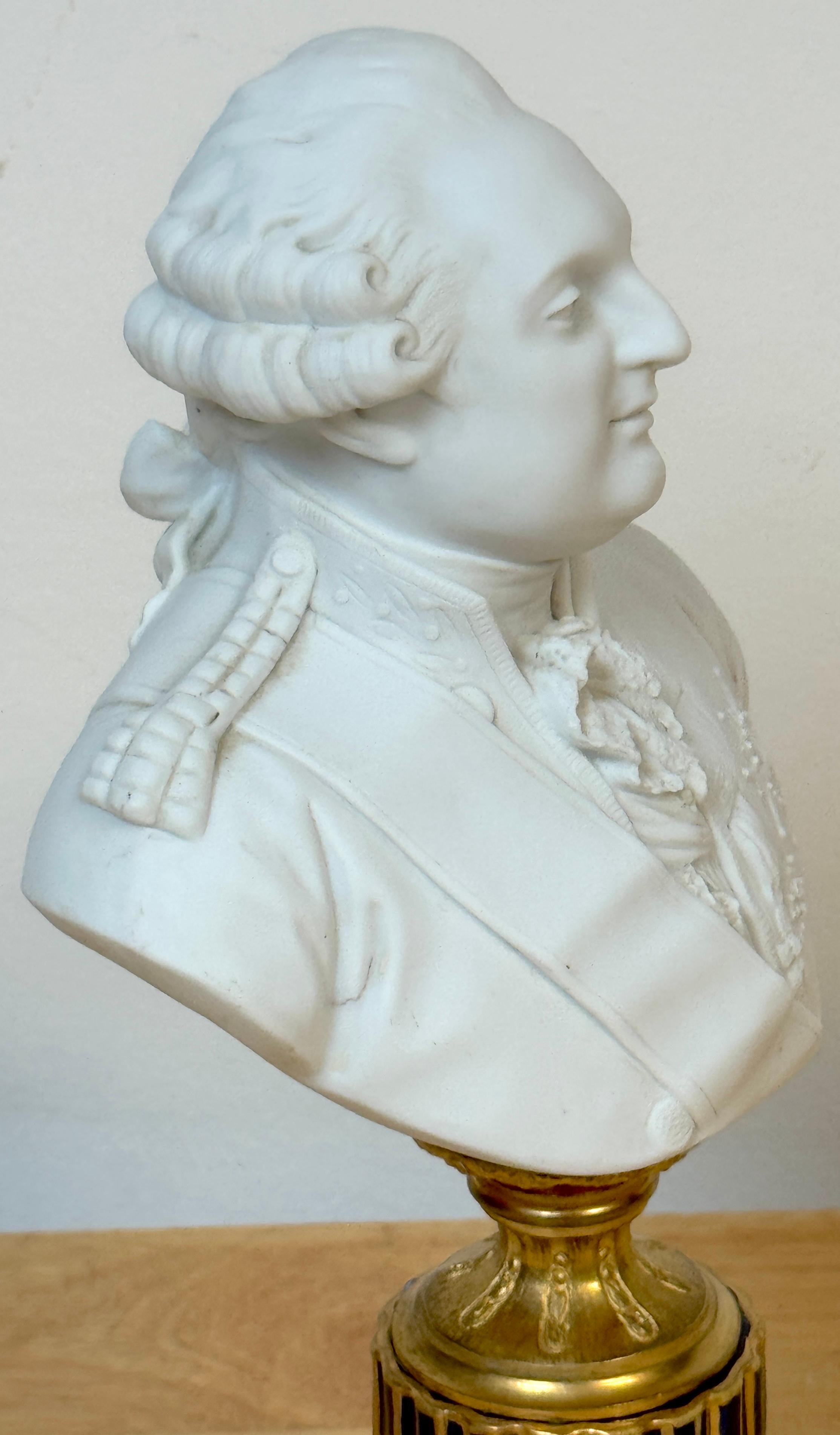 Sevres (Atrib.) Bust of Louis XVI Biscuit, Cobalt & Ormolu, Late 19th Century For Sale 2