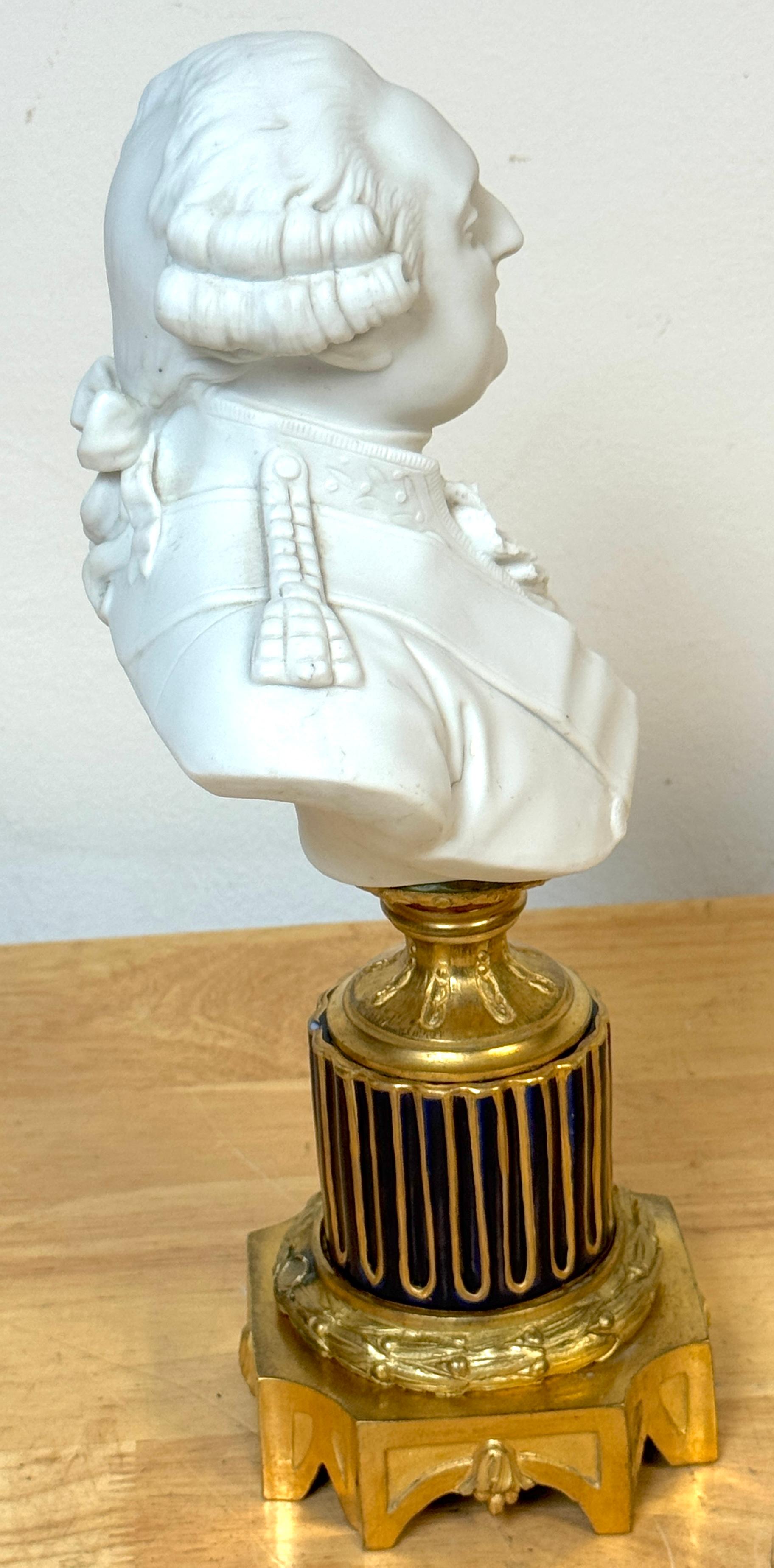 Sevres (Atrib.) Bust of Louis XVI Biscuit, Cobalt & Ormolu, Late 19th Century For Sale 3