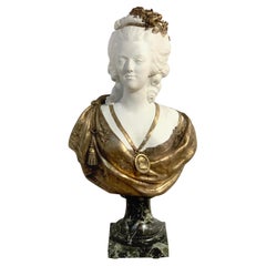 Antique Sèvres Biscuit Porcelain and Ormolu Bust of Marie Antoinette after F. Lecomte