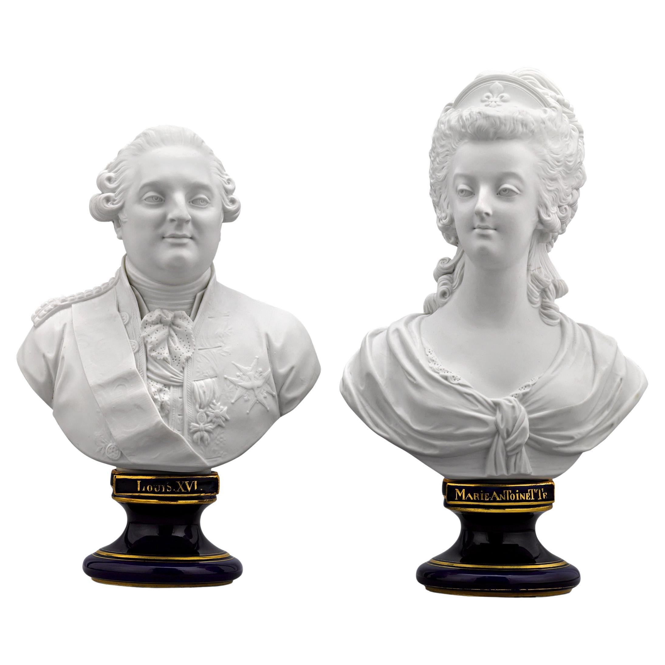 Sèvres Bisque Porcelain Busts of Louis XVI and Marie Antoinette