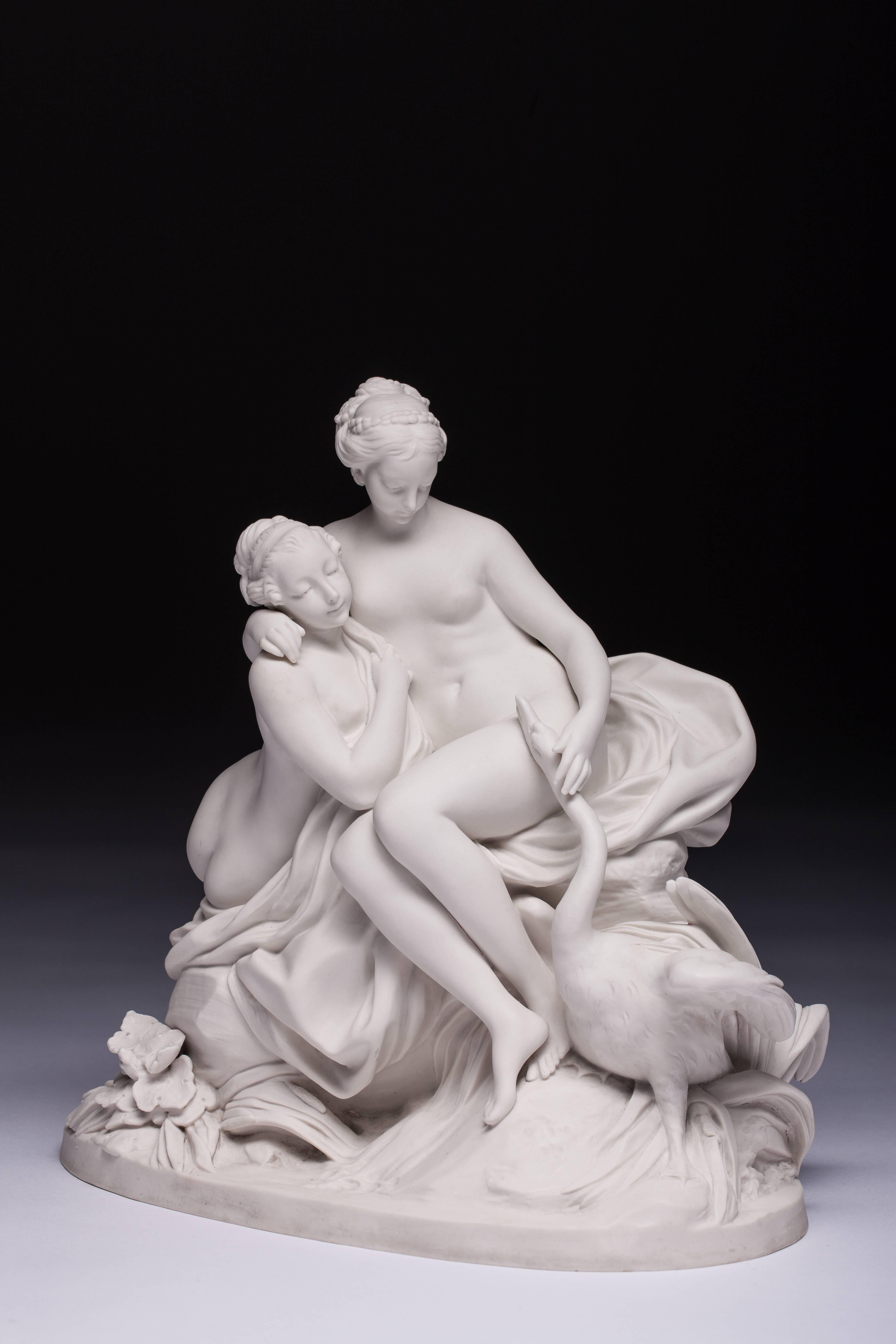 Unglazed Sevres Bisque Porcelain Figure of Leda and the Swan