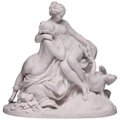 Antique Sevres Bisque Porcelain Figure of Leda and the Swan