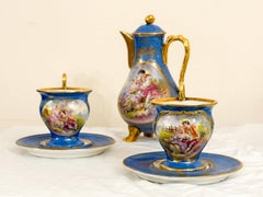 Sèvres Blue and Gold Porcelain Tea Set by Émile Grisard, 19th Century