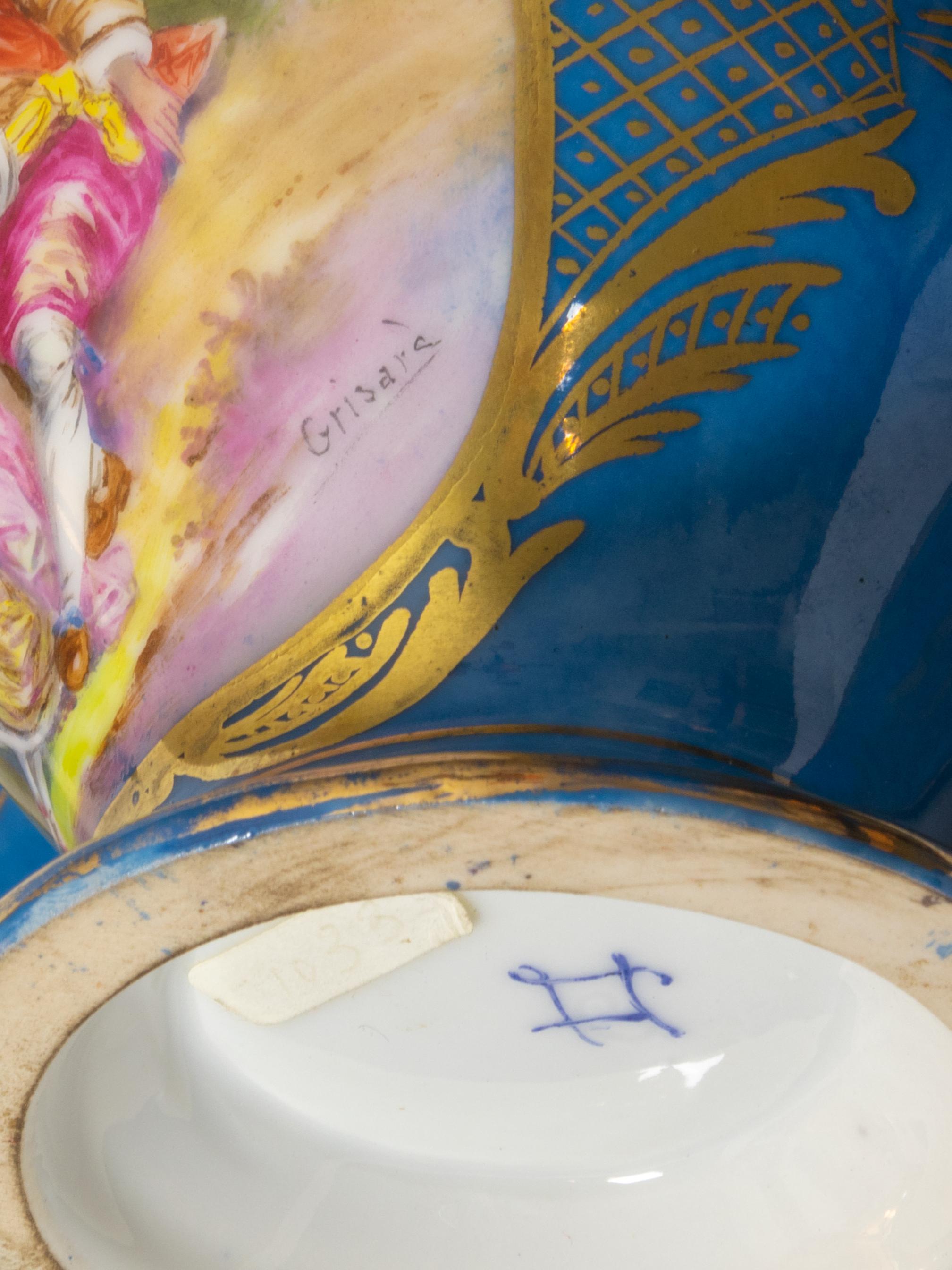 Sèvres Blue and Gold Porcelain Tea Set by Émile Grisard, 19th Century Renacimiento rococó en venta