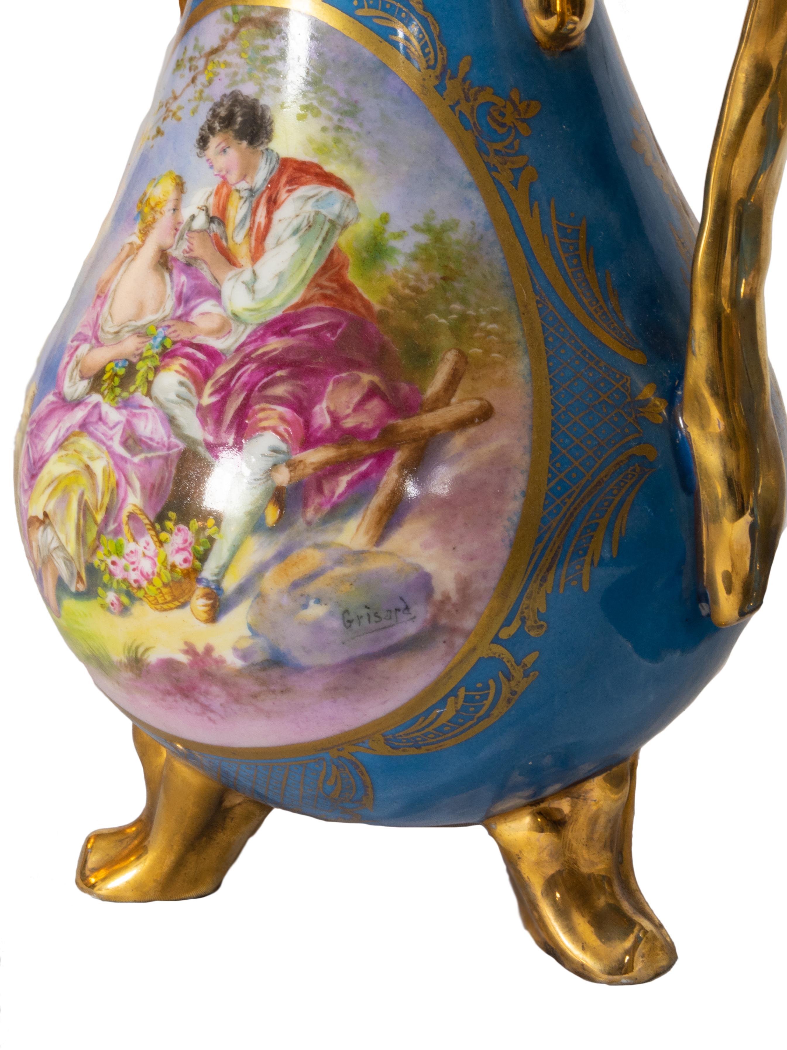 Sèvres Blue and Gold Porcelain Tea Set by Émile Grisard, 19th Century Francés en venta