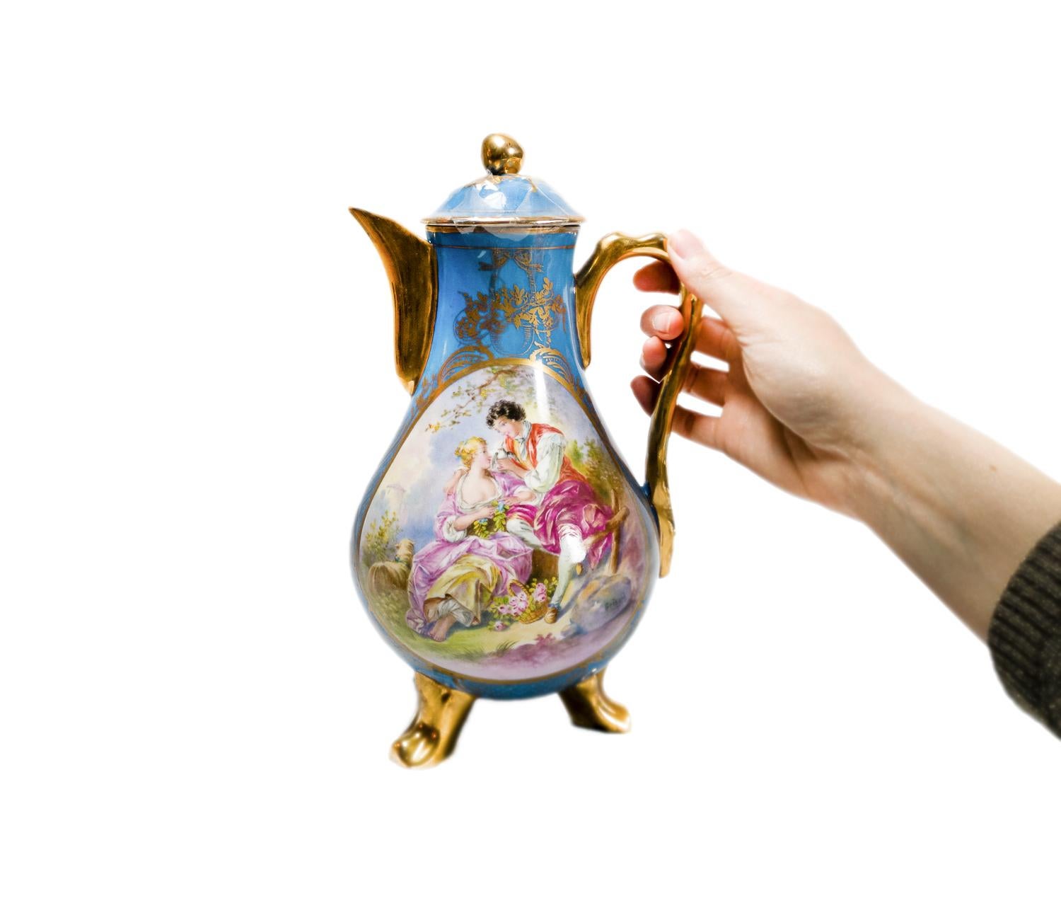 Sèvres Blue and Gold Porcelain Tea Set by Émile Grisard, 19th Century en venta 1