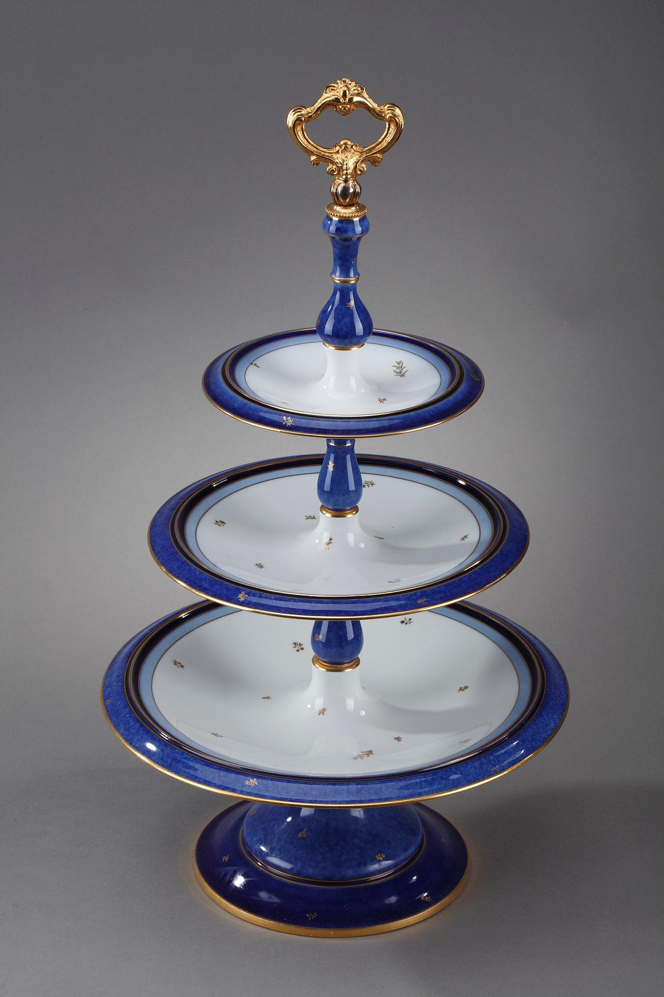 French Sevres Blue and White Porcelain Cake Stand