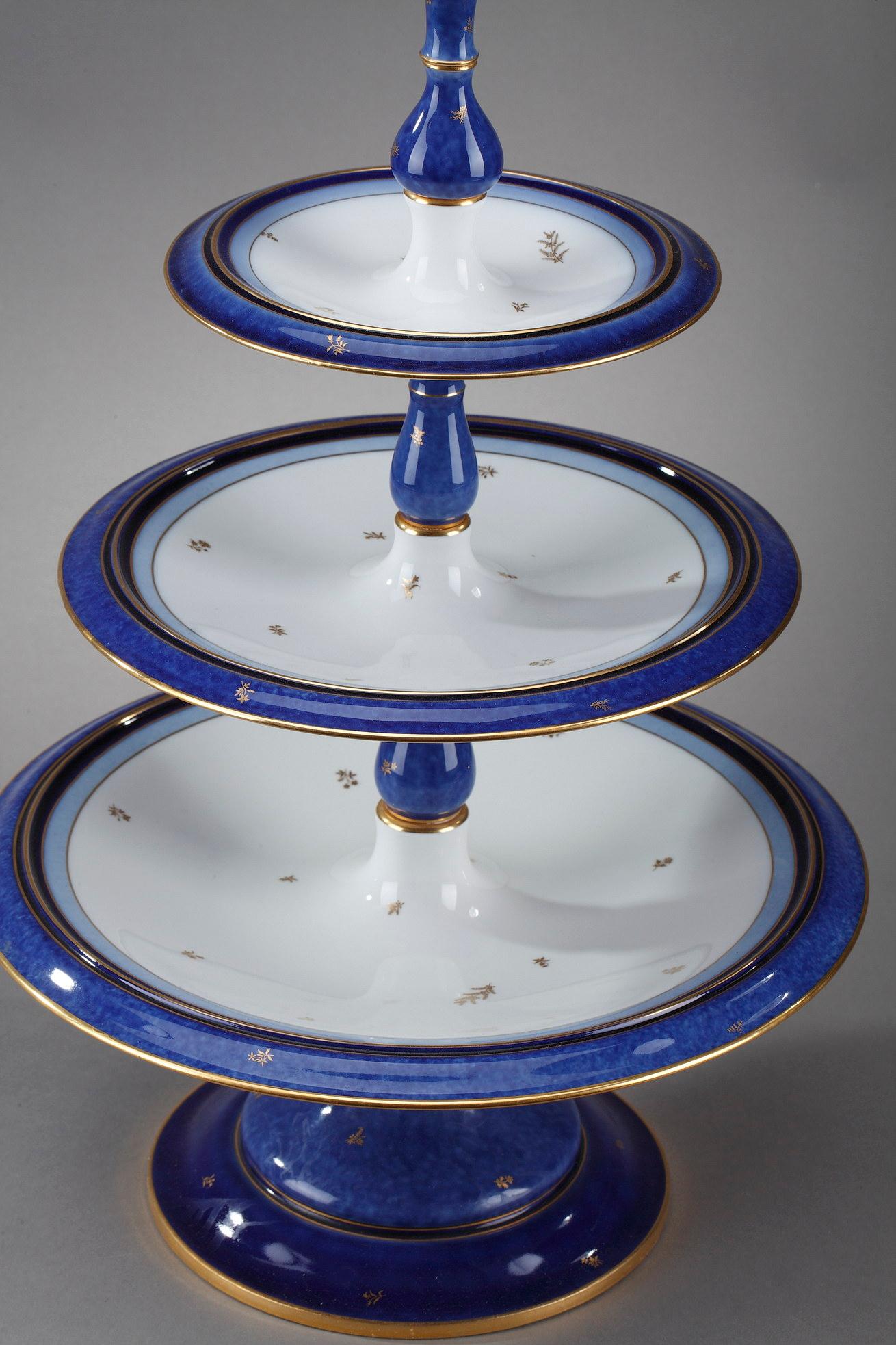 Sevres Blue and White Porcelain Cake Stand In Good Condition In Paris, FR