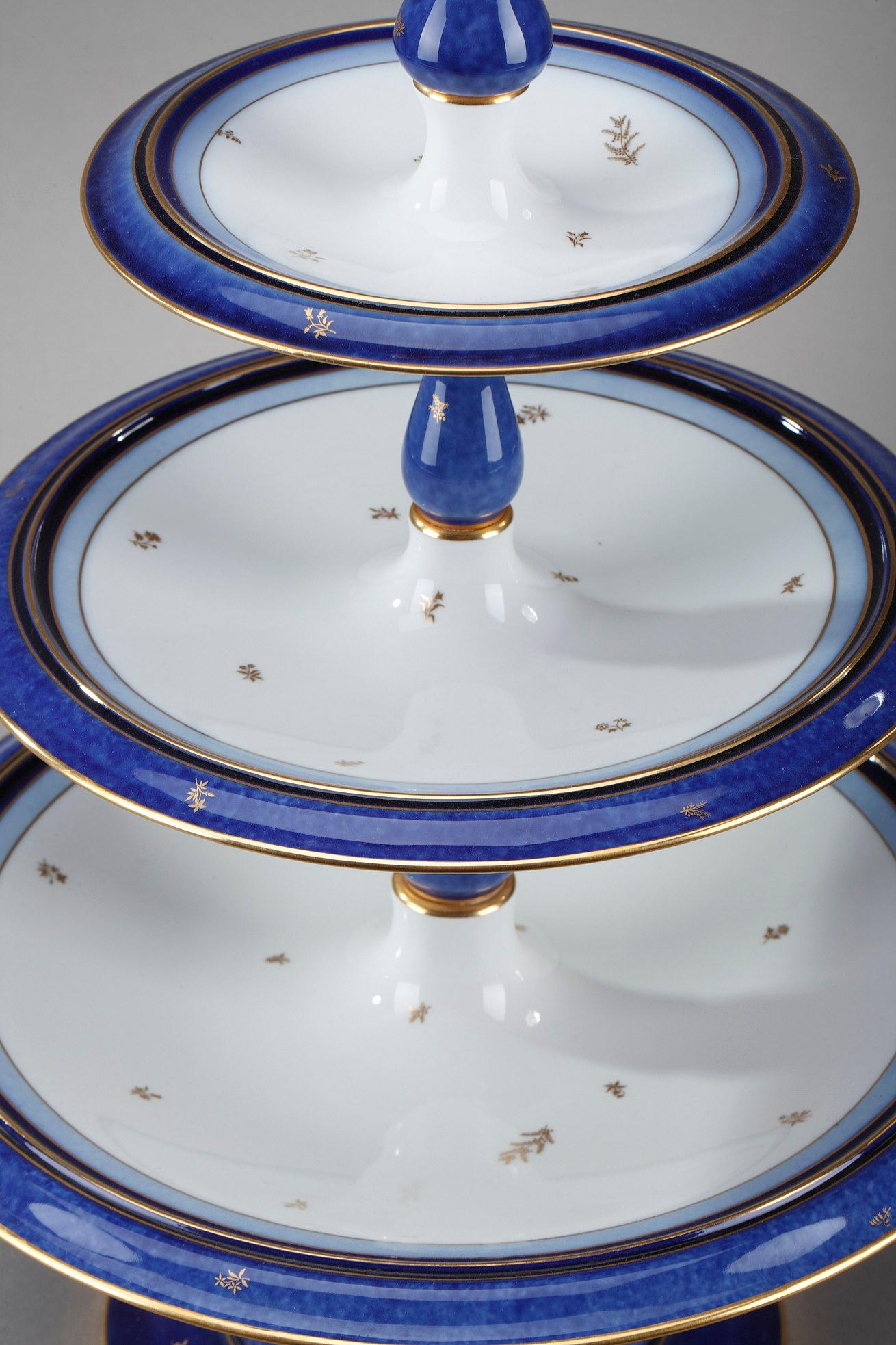Mid-20th Century Sevres Blue and White Porcelain Cake Stand