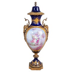 Sevres Blue Ground 2 Handle Porcelain Covered Vase