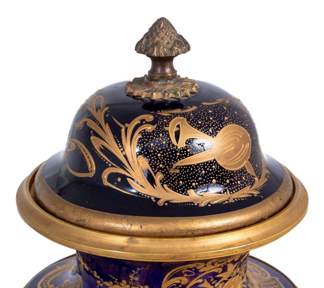 Neoclassical Sevres Blue Ground Baluster Vase and Cover For Sale