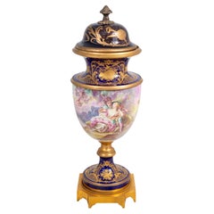 Sevres Blue Ground Baluster Vase and Cover