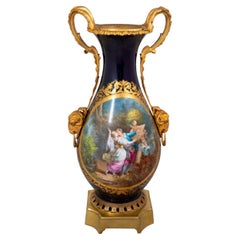 Sevres Blue Ground Porcelain Two Handle Ovoid Vase