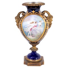 Sevres Blue Ground Two Handle Ovoid Vase